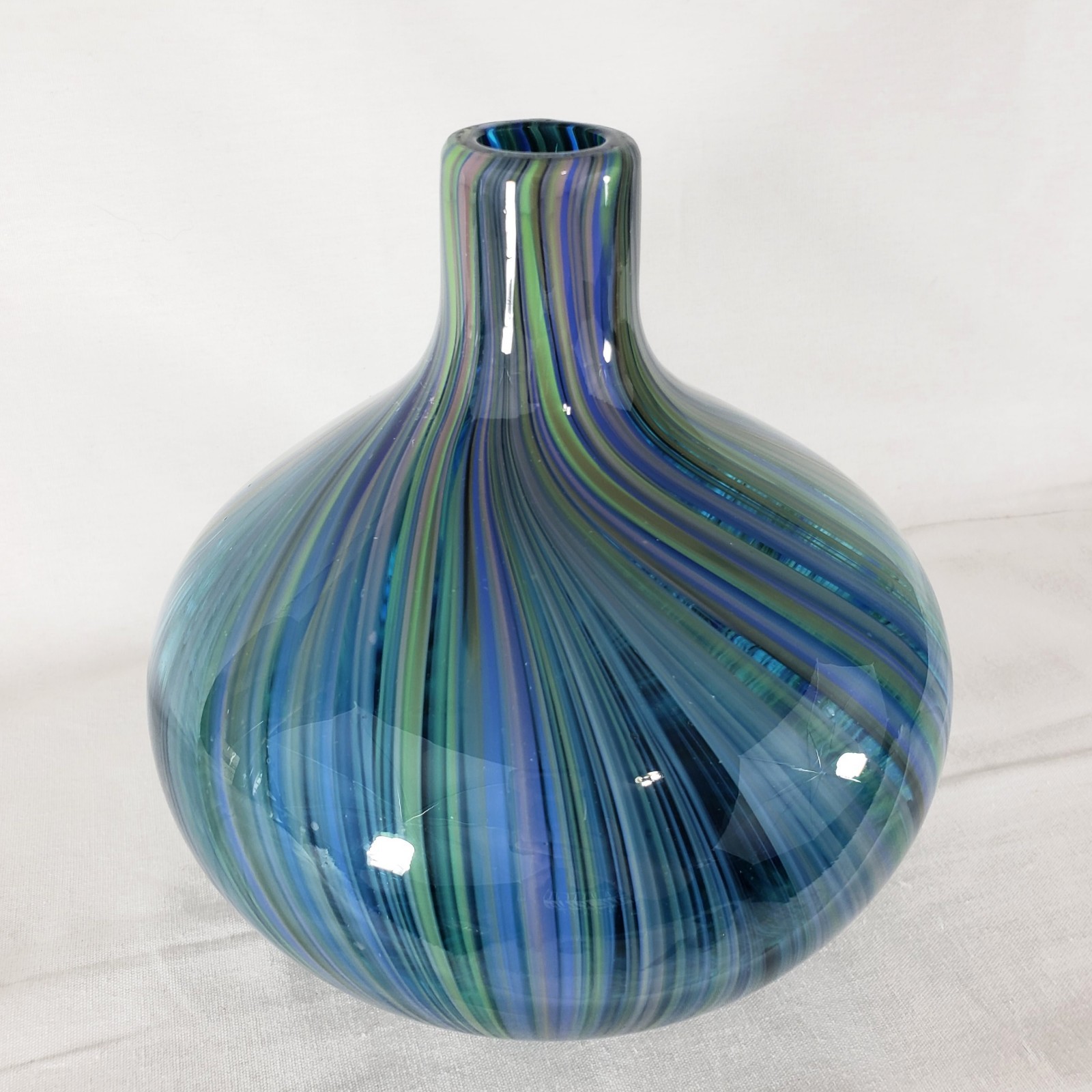 Heavy Murano Style * Handblown Art Glass Vase * Blue Green Black Lavender Blown