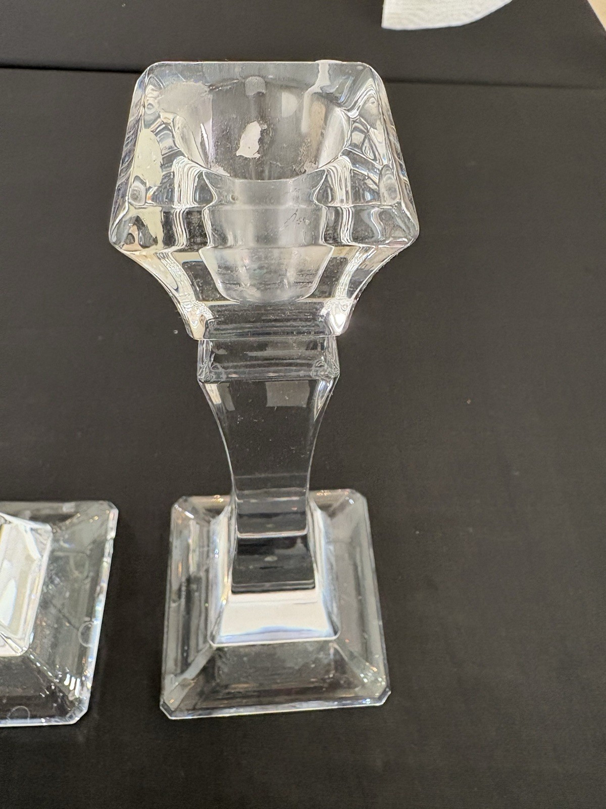 Tiffany & Co Crystal Candlesticks Pair Made in Slovenia Faceted Taper Holders