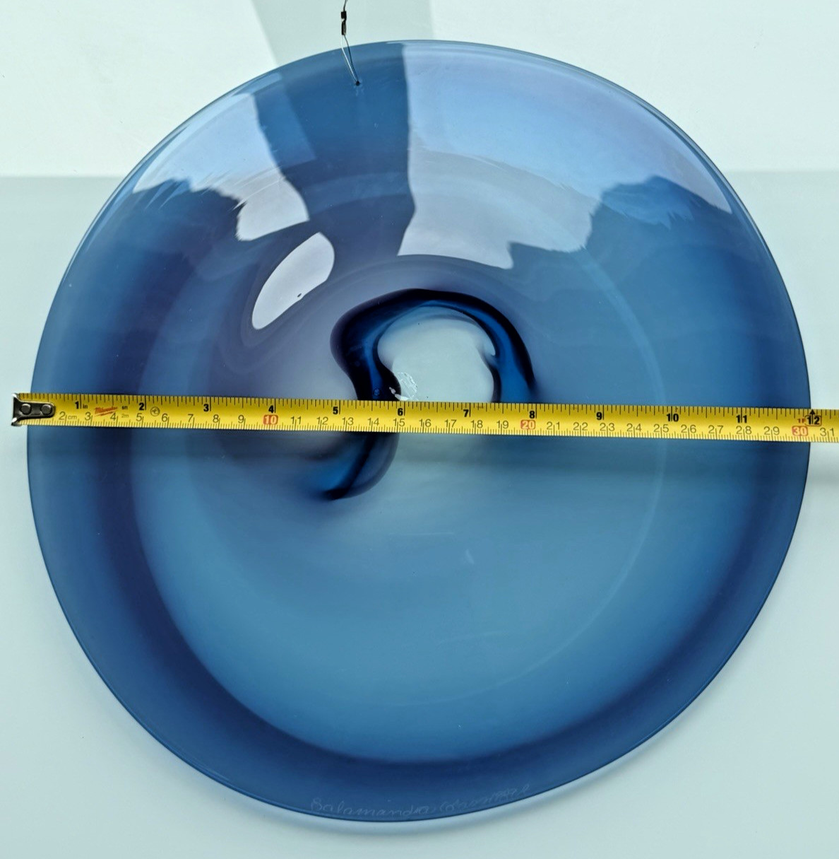 Salamandra Art Glass Handblown Purple & Blue 12″ Rondel Window Suncatcher ’89