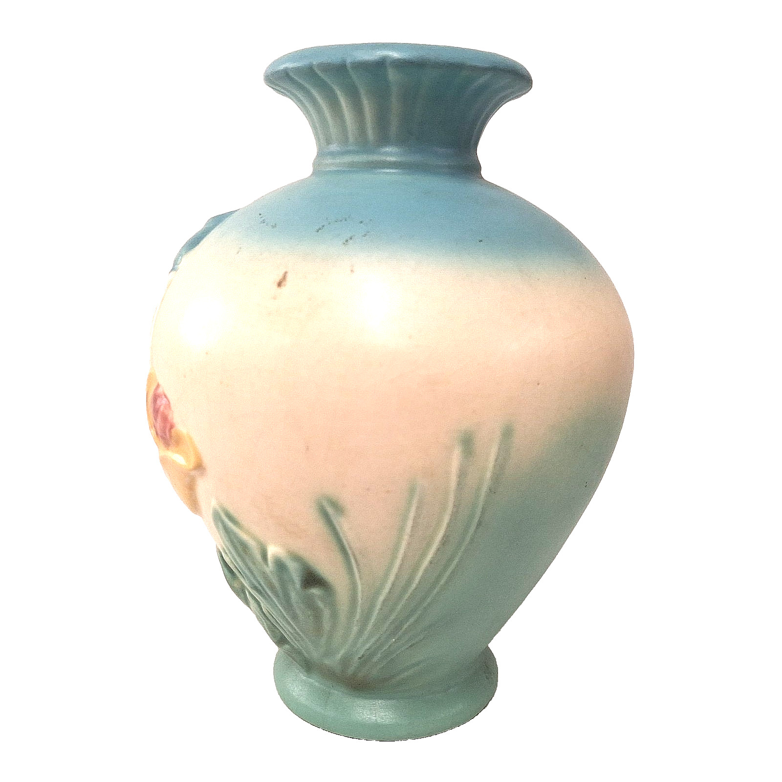 Hull Bow Knot Vase Raised Floral Relief Art Pottery USA Vintage