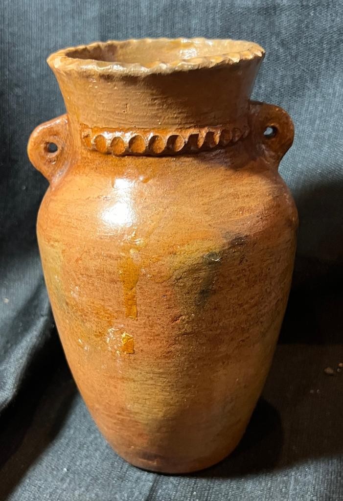 Old Vintage Handmade Art Pottery Clay Handled Vase Urn Artist Signed Original
