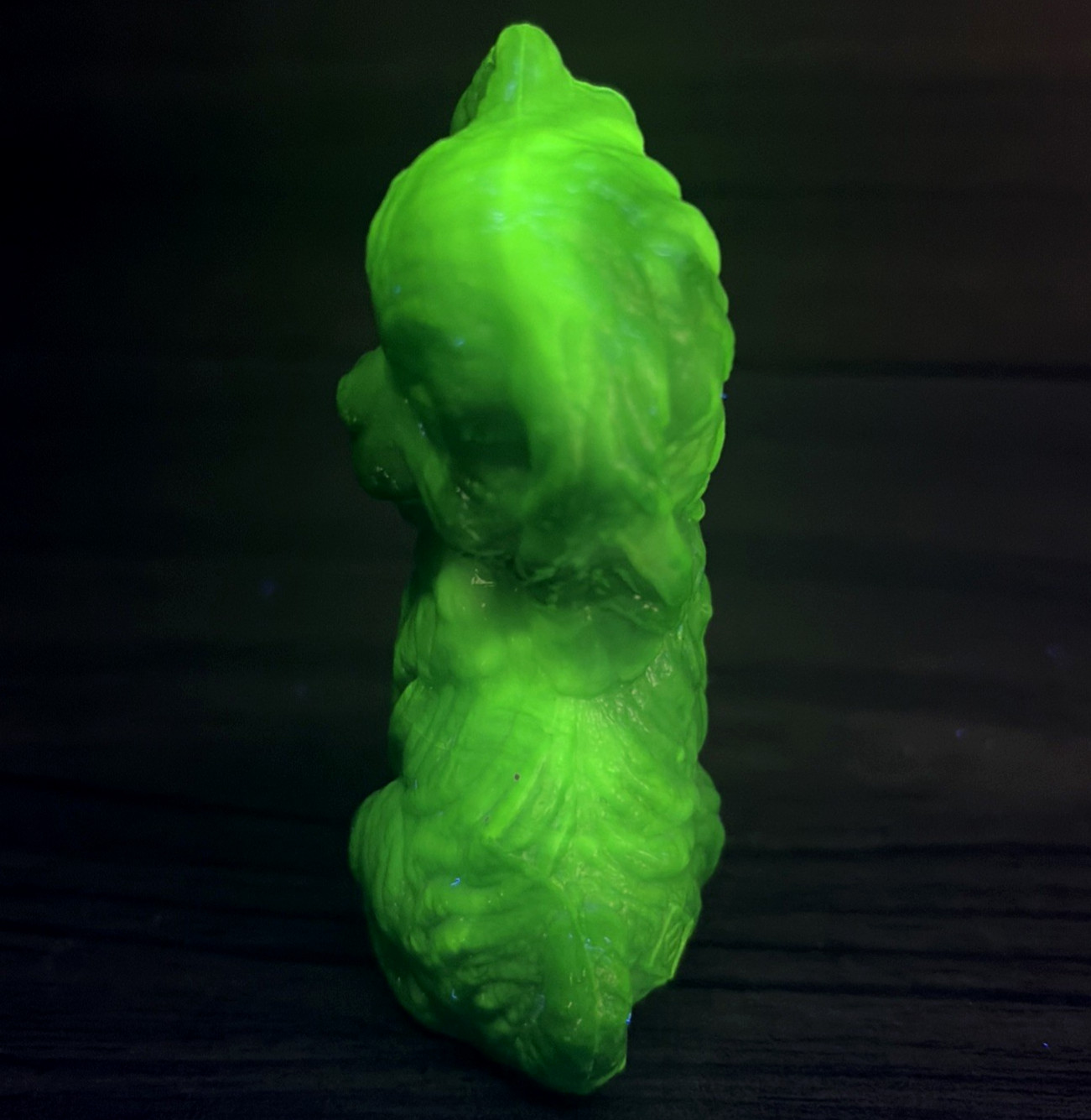 Boyd Skippy Dog Figurine Furr Green Slag 3.5″ Vaseline Uranium Glass HTF