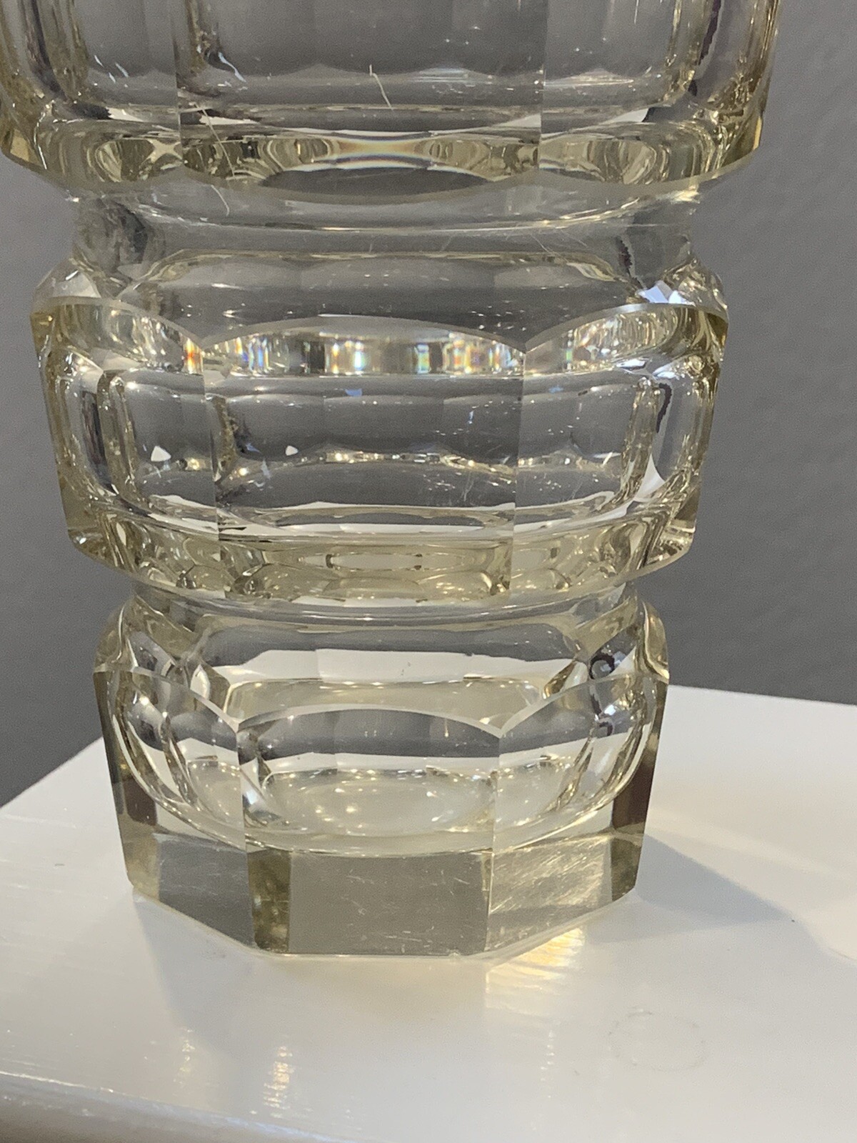 1930s MOSER Hoffman 8 1/8” Art Glass faceted cut Clear Crystal Vase
