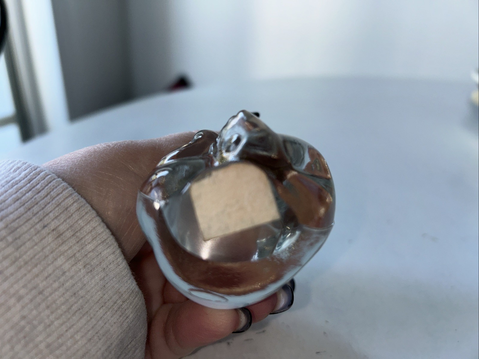 VTG Fenton Clear Glass Teddy Bear Silver Diamond April Birthstone 4”Hx2.25”L
