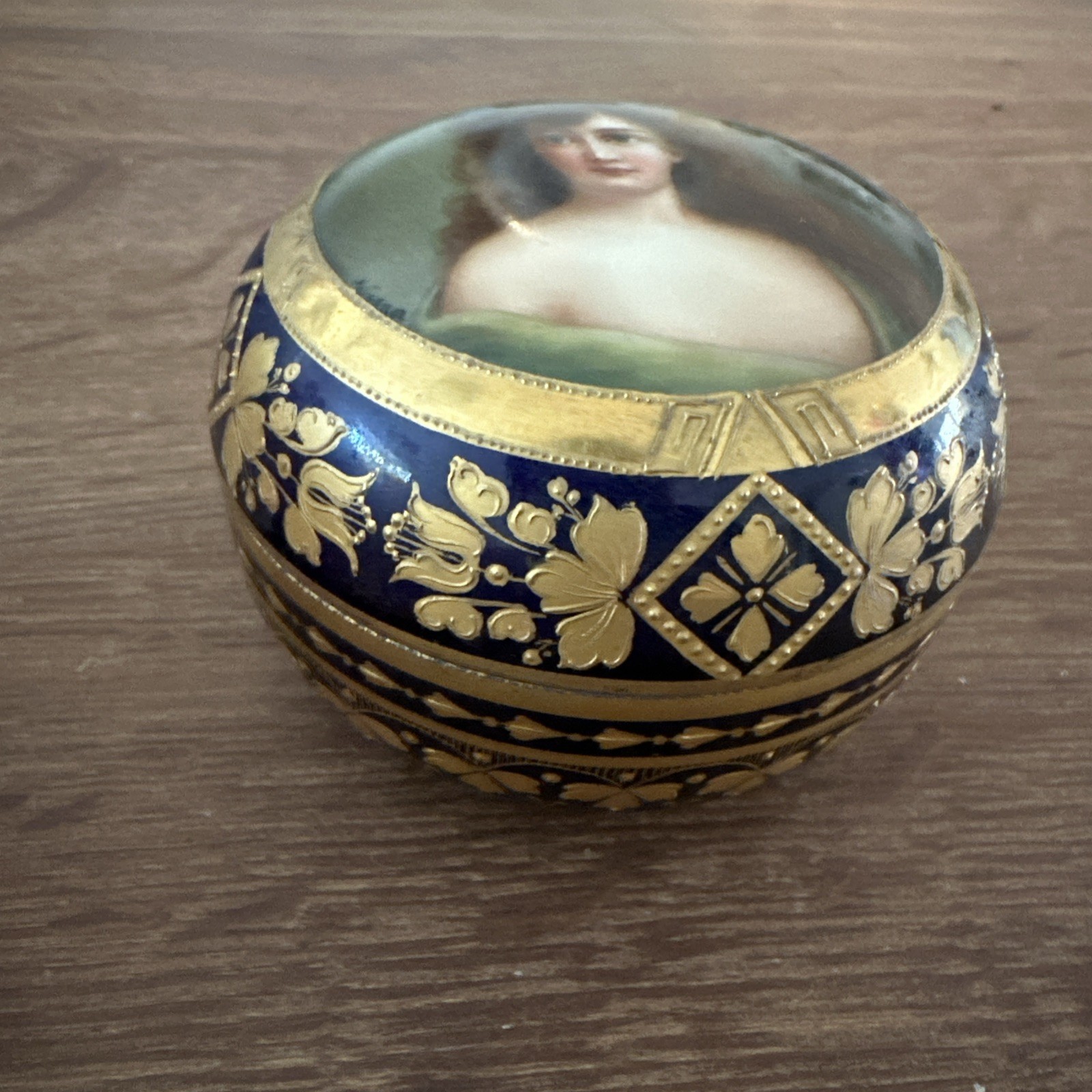 Antique Royal Vienna Trinket Box Signed Wagner Blue Beehive Mark