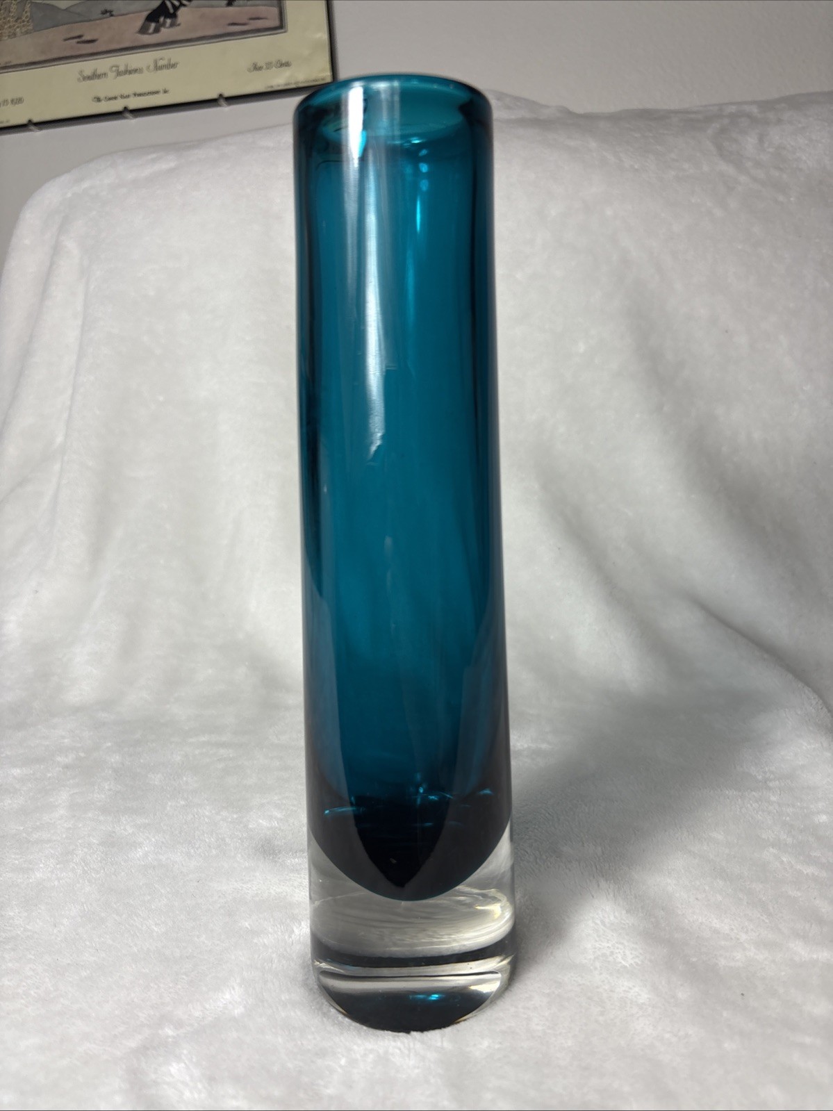 Gunnar Ander Lindshammar Sweden Teal Art Glass Vase MCM Scandanavian Vintage 11”
