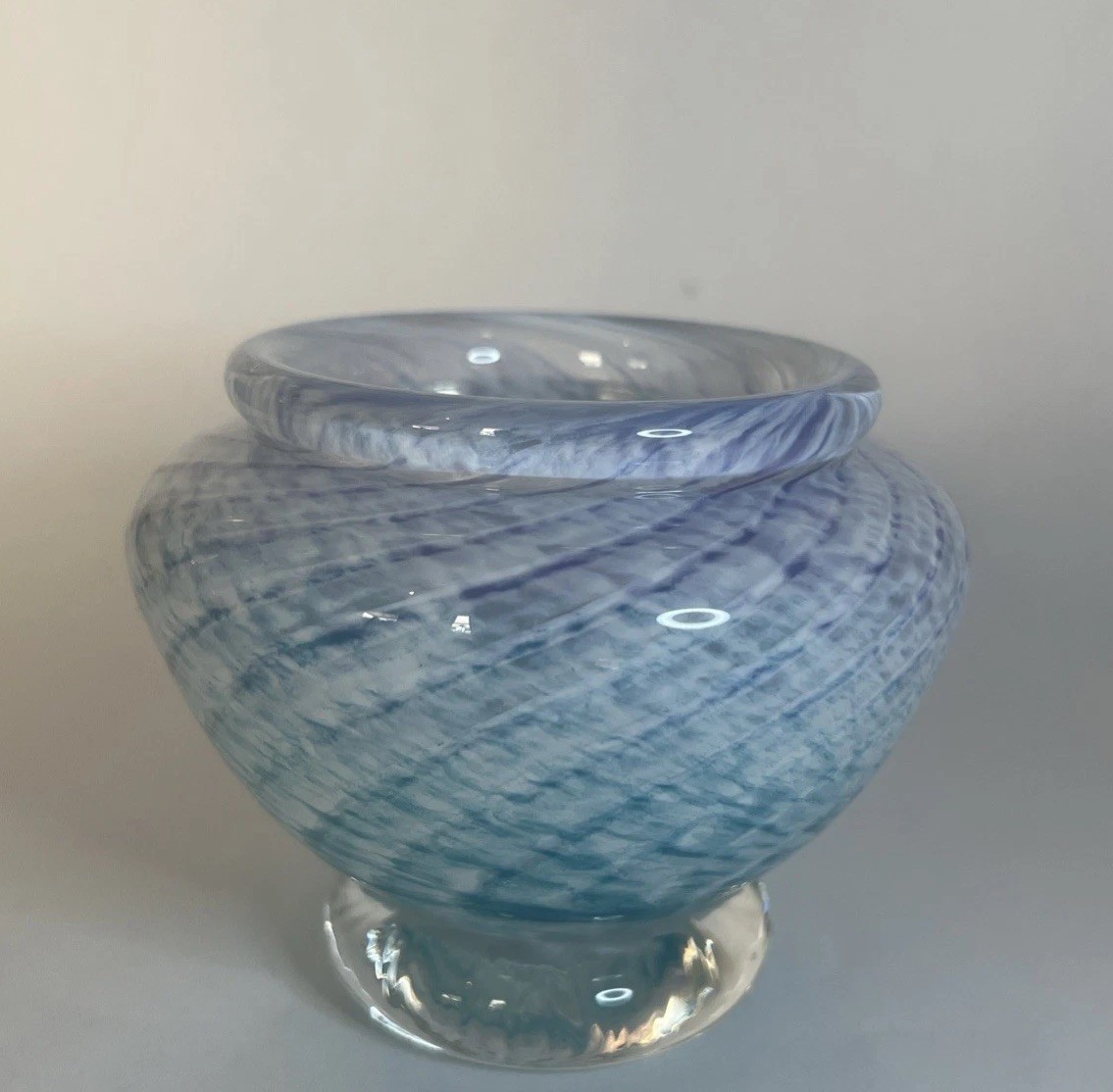 VTG Hand Blown Art Glass Bowl Blue White Purple Swirl Confetti Studio Glass 3”