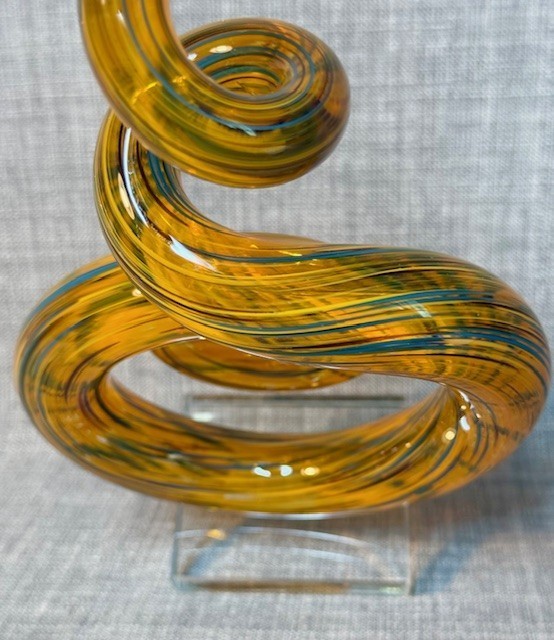 Art Glass Sculpture Orange Hand Blown Glass Twist Swirl Murano Art Glass Style