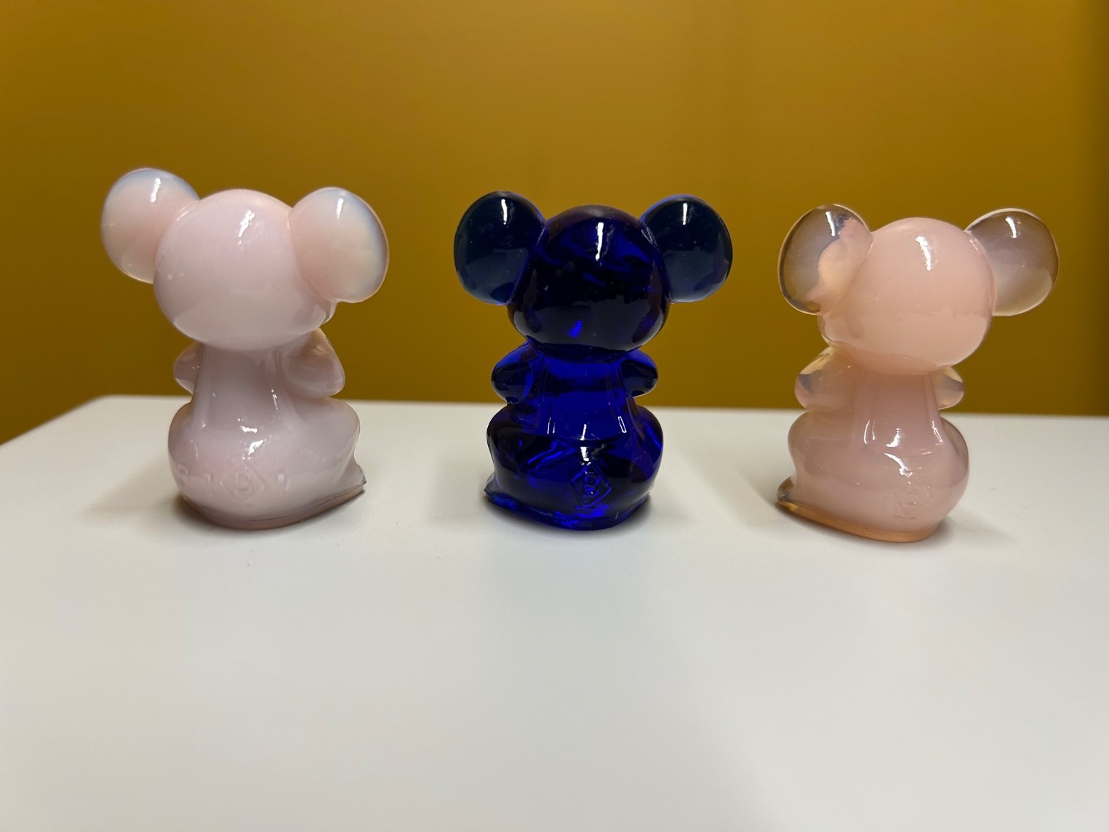 Boyd Crystal Art Glass | WILLIE THE MOUSE | Lot of 3 Blue Pink Ivory Slag