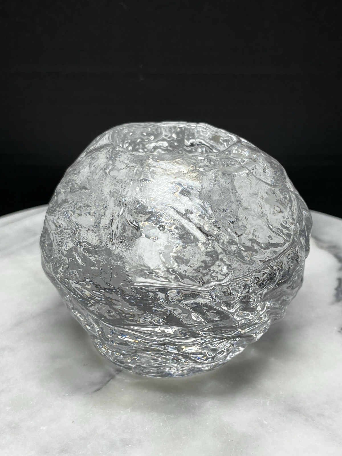 Kosta Boda Crystal 3.5″ Snowball Votive Tea Light Candle Holder Sweden MCM Vtg