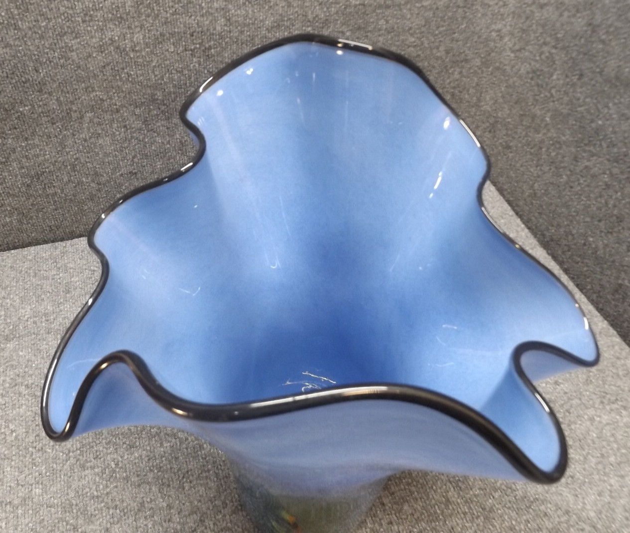 Hand Blown Glass Handkerchief Vase Blue Art Studio Large Signed Moriu Antou 17″