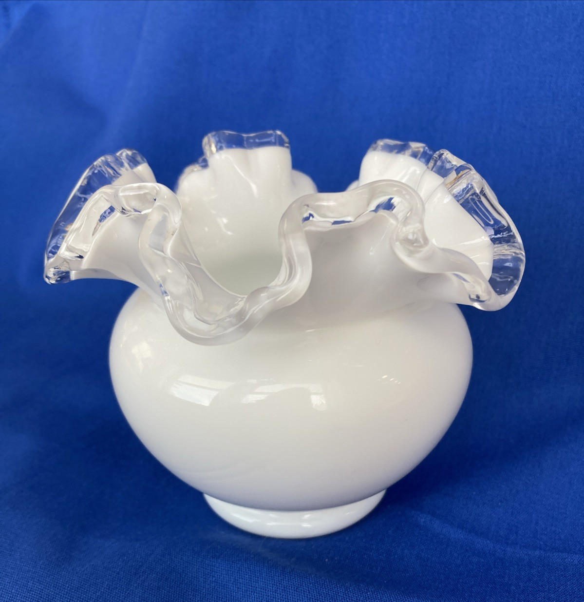 Fenton Silver Crest Ruffled Edge Vase Milk Glass Rose Bowl Vintage