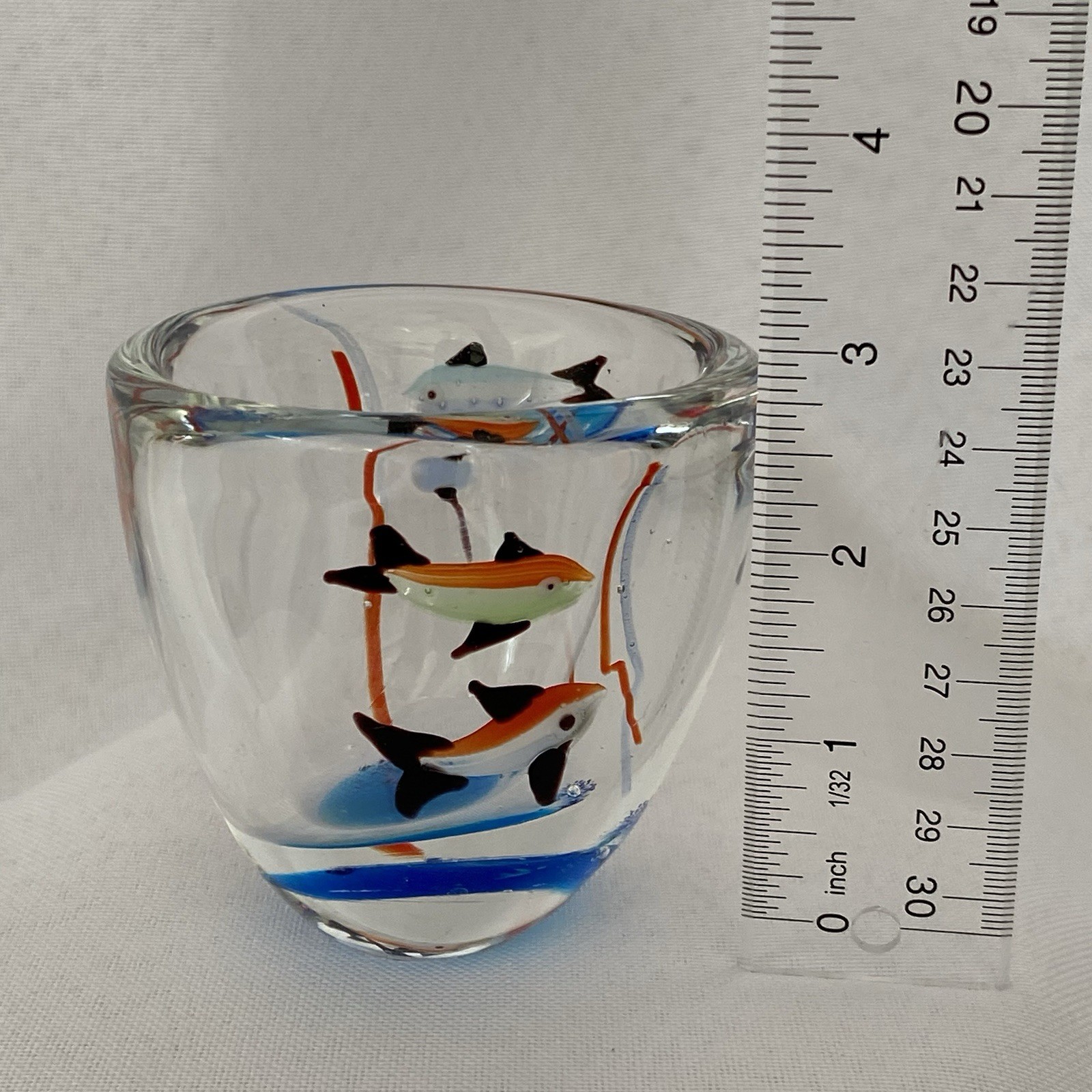 Murano Style Glass Art Multi-colored Fish Hot Sculpted Bowl Cup Paperweight – 3″