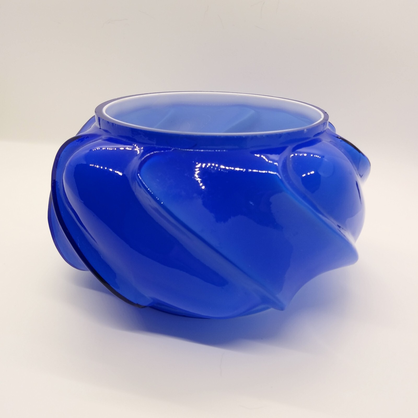 Fenton Blue White Swirl Bowl Cased Glass 3-1/2″ tall & 19″ diameter AS-IS Signed