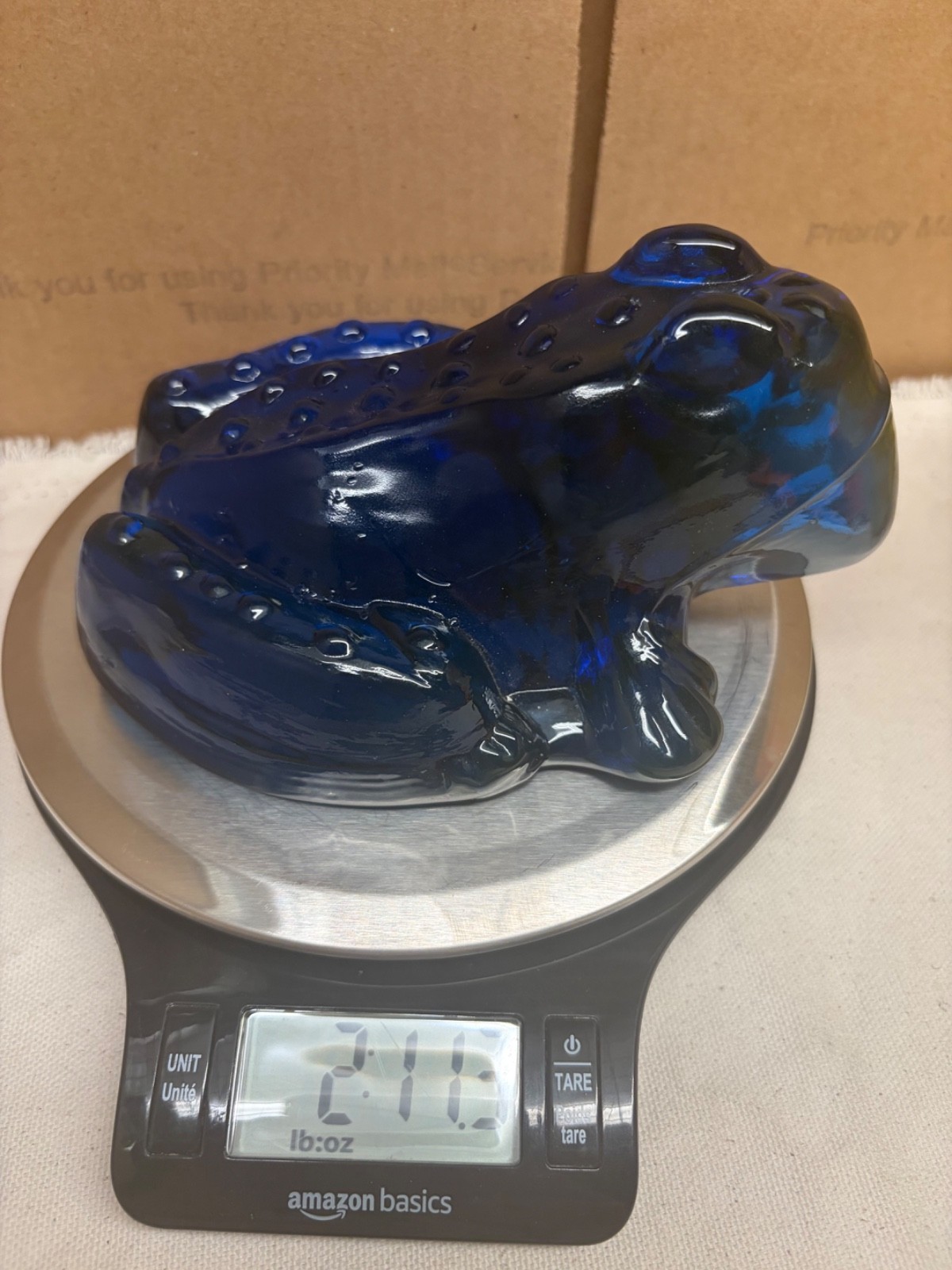 URANIUM COBALT blue glass frog figure HEAVY 2LB 11oz GLOWS UV handmade unique