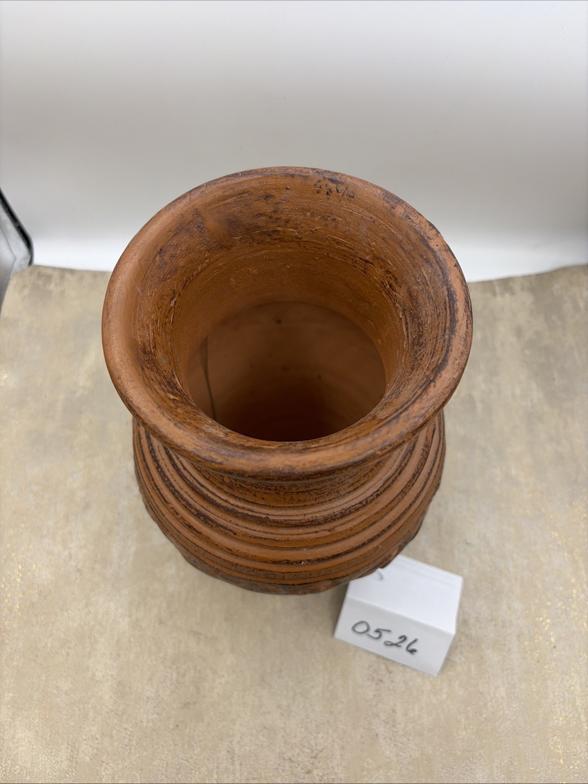 Vintage Hand Thrown Clay Vase With Wave Patterns And Rustic Brown Finish