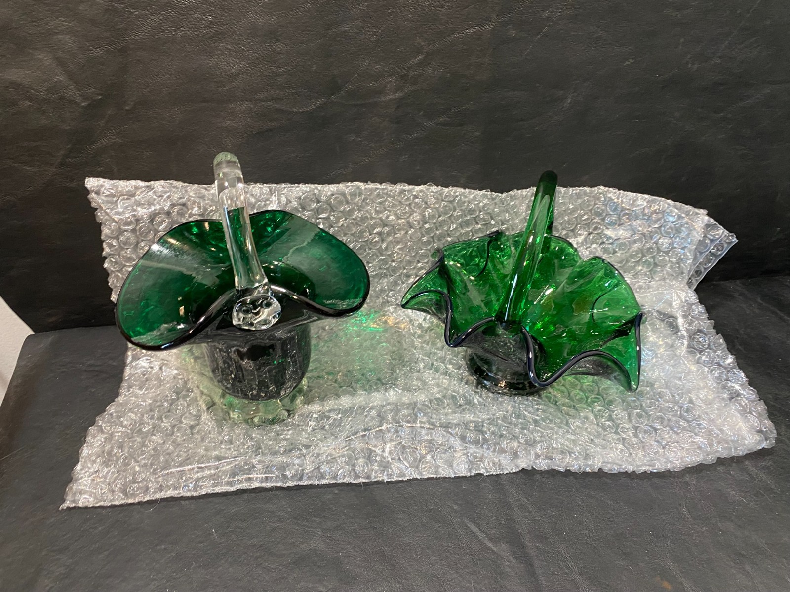 elegant GREEN GLASS serving baskets decorative vase bowl with handle