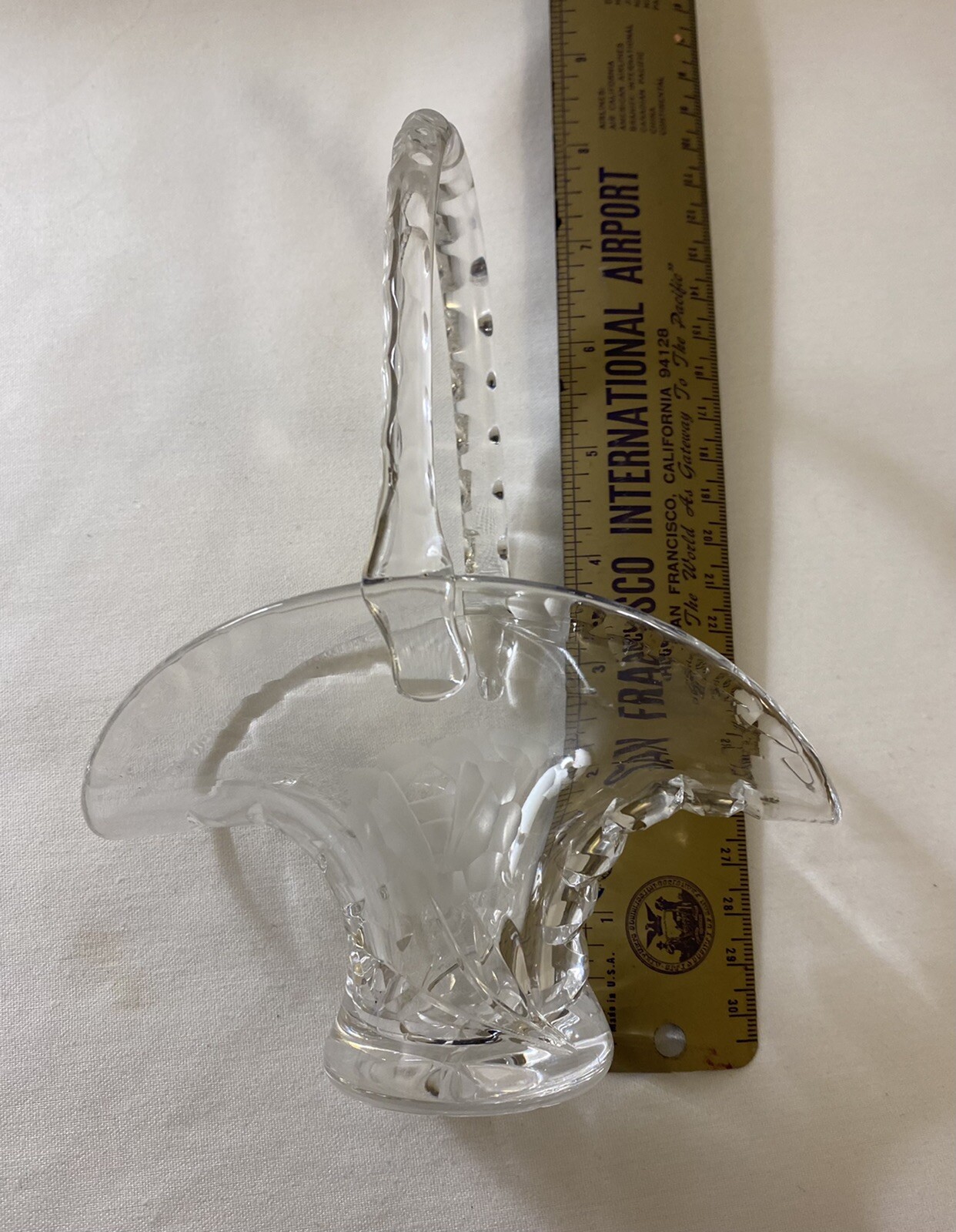 Vintage Wheel Cut Crystal Small Bride’s Basket Roses & Pinched Edges 5”x7”x3”