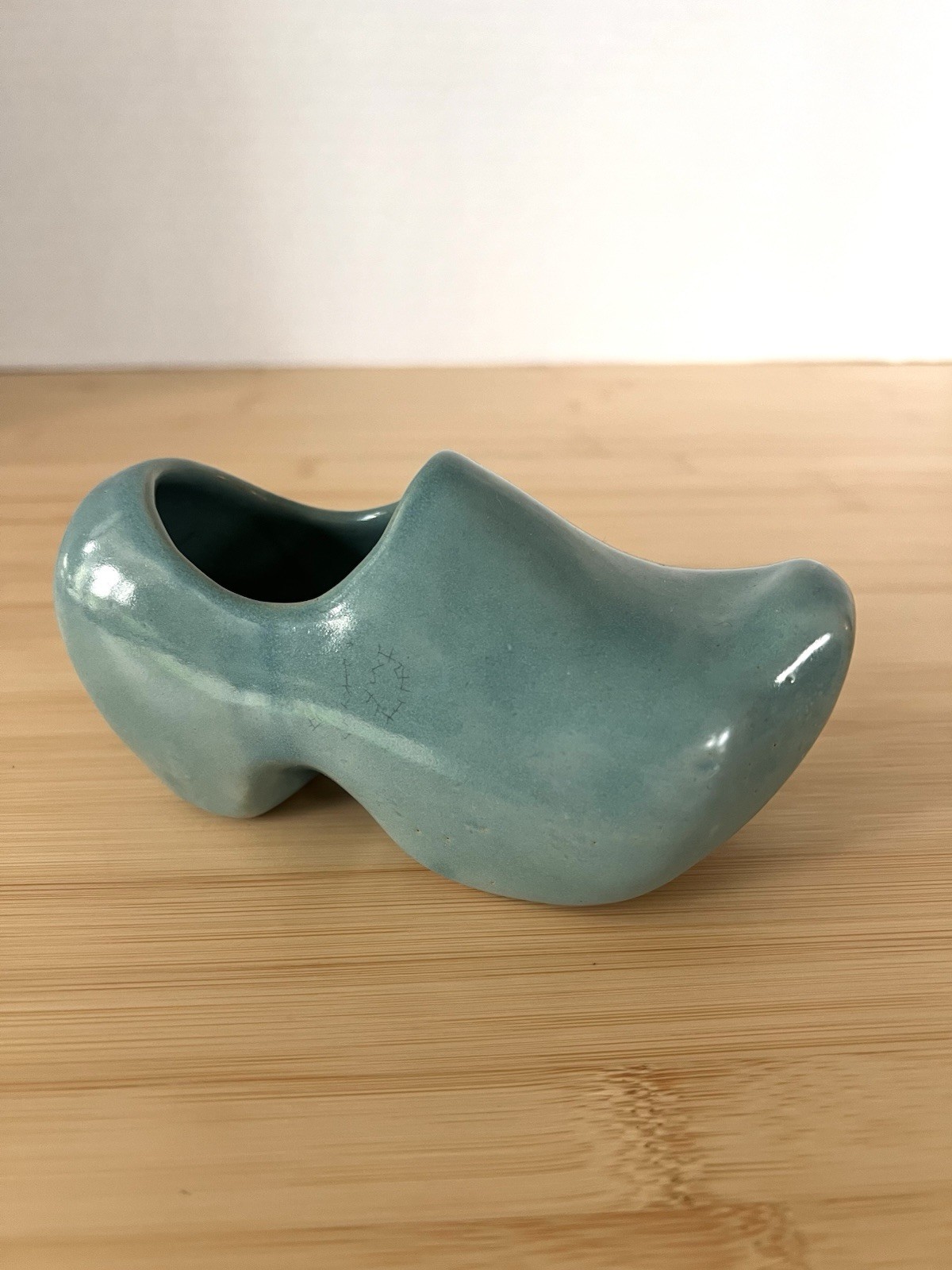 Rosemeade Pottery Aqua Blue Dutch Shoe Clog Figural Planter North Dakota Pottery
