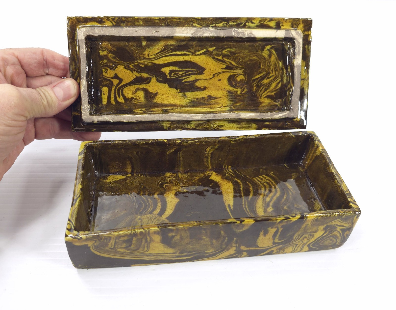 Vintage Signed S.I. Italy Mid-Century Mixed Color Clay Ceramic Box with Top