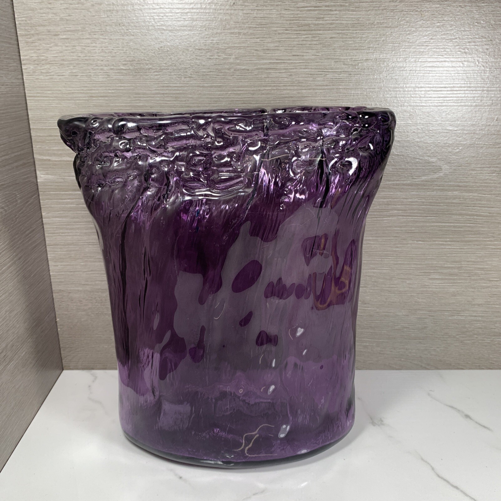 CYNTHIA ROWLEY 10-1/8″ x 9-1/4” x 5” PURPLE OCEAN WAVE OVAL VASE RARE ART