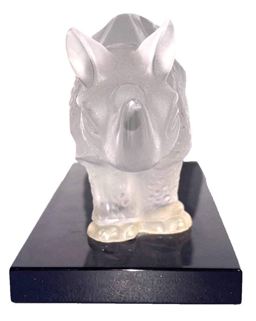 Lalique Crystal Toba Rhino on Black Plinth