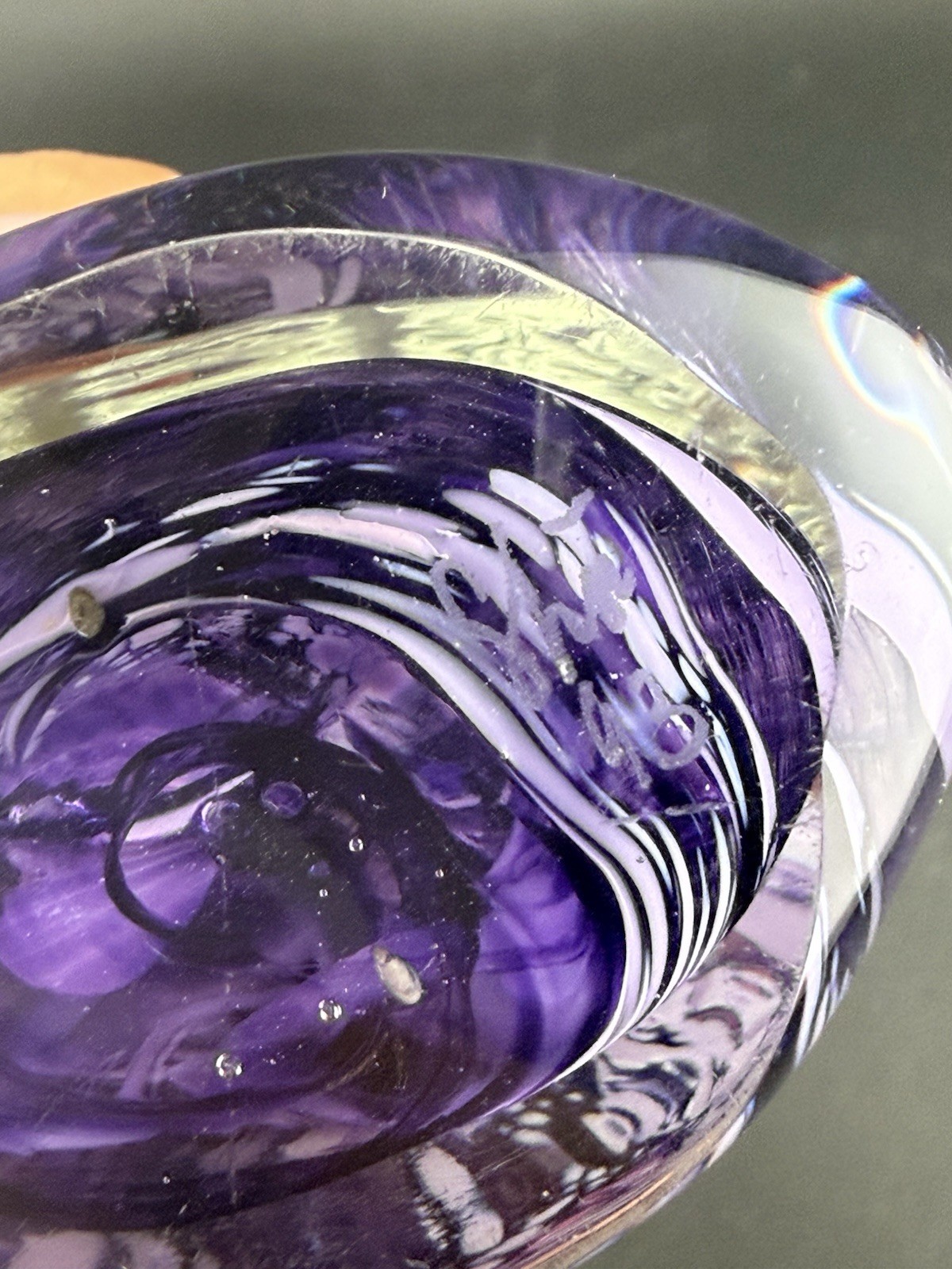 Vintage 1993 Purple Art Glass Artist Signed Paperweight RARE *GLOWS*