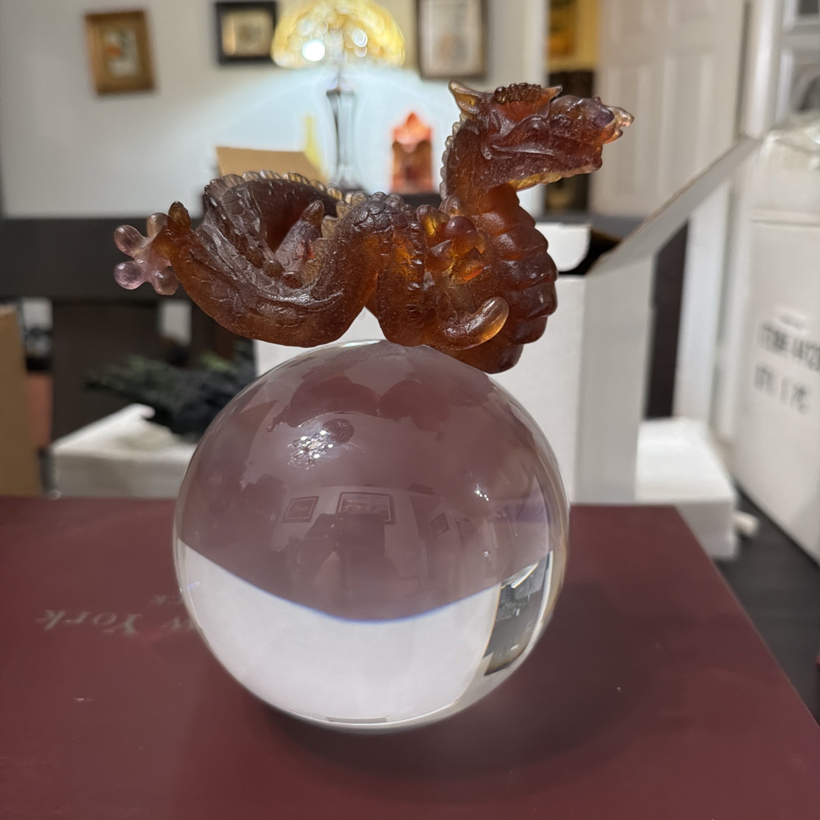 Daum France Pate de Verre Crystal Dragon on Crystal Ball Mint In Box $2900