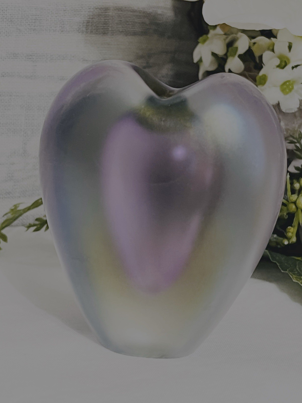 Vintage ZELLIQUE Studio Art Glass Iridescent Heart Amethyst PERFUME BOTTLE