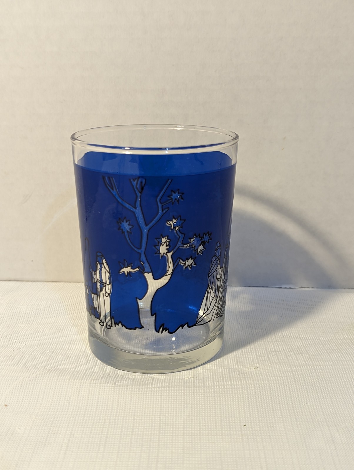 Vintage Libby Blue / Clear, 8 oz Votive, Glass Candle Holder / Tumbler.