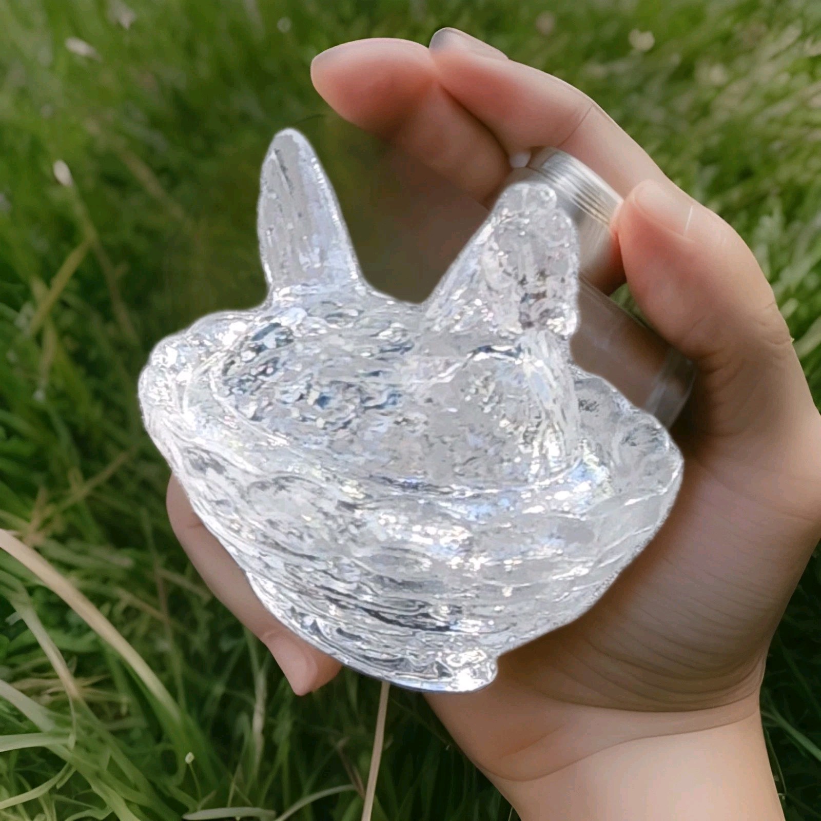 Crystal Clear Hen Chick Salt Seller Trinket Covered Basket Nest Mark R