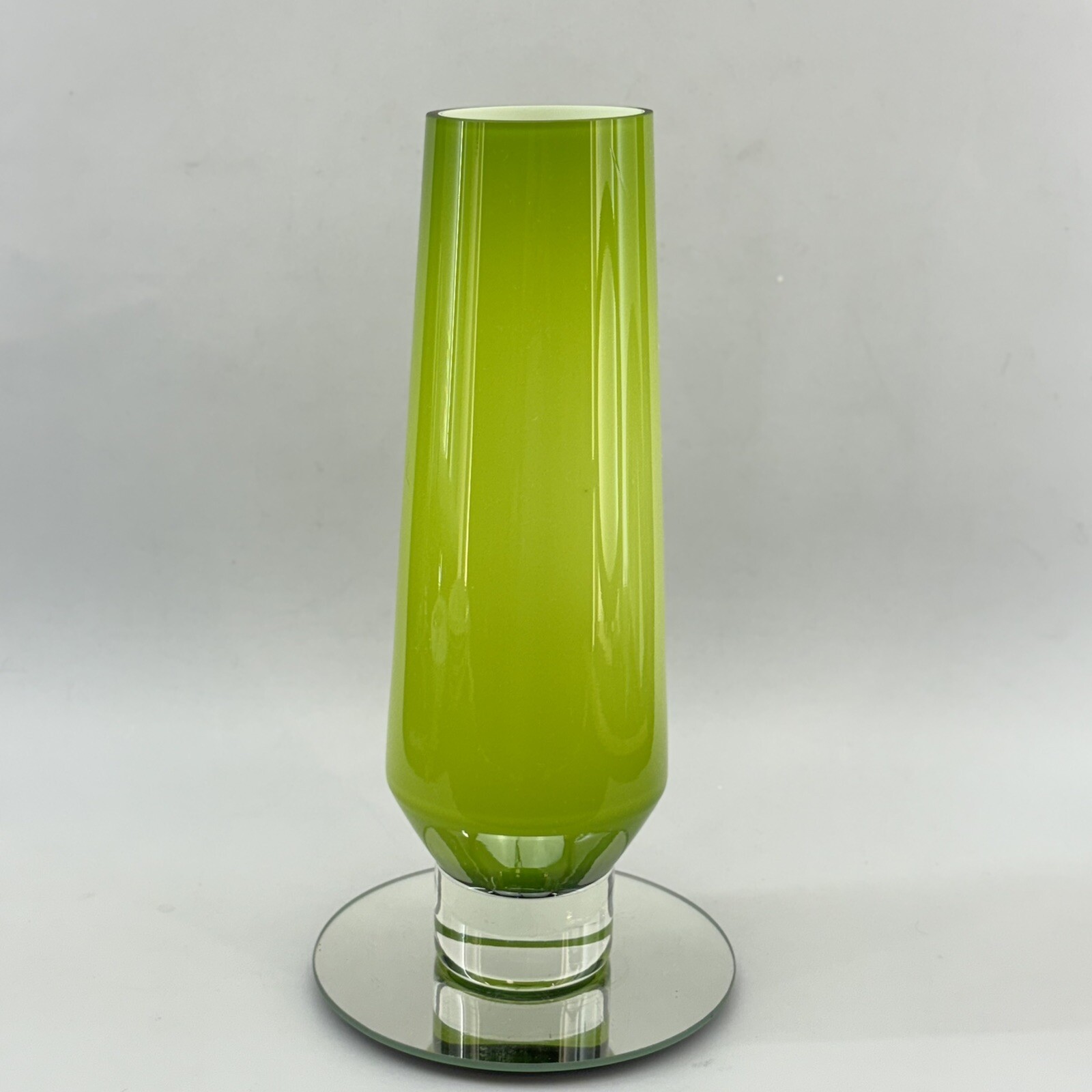 Modernist 12” Cased Green Glass Vase Danish Modern Scandinavian Contemporary