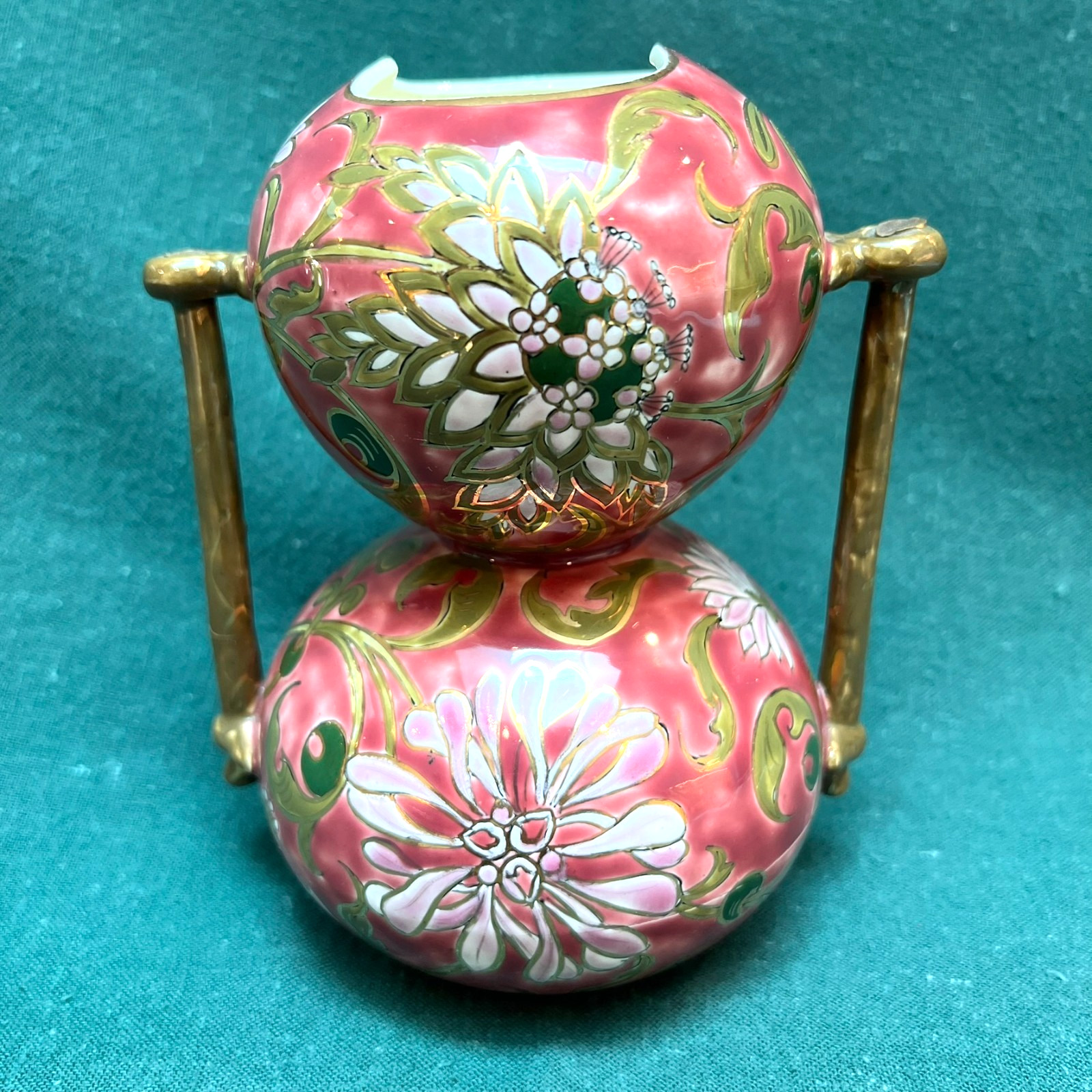 Antique Fischer J Budapest Majolica Floral Vase Signed DAMAGED 6 1/2 inches tall