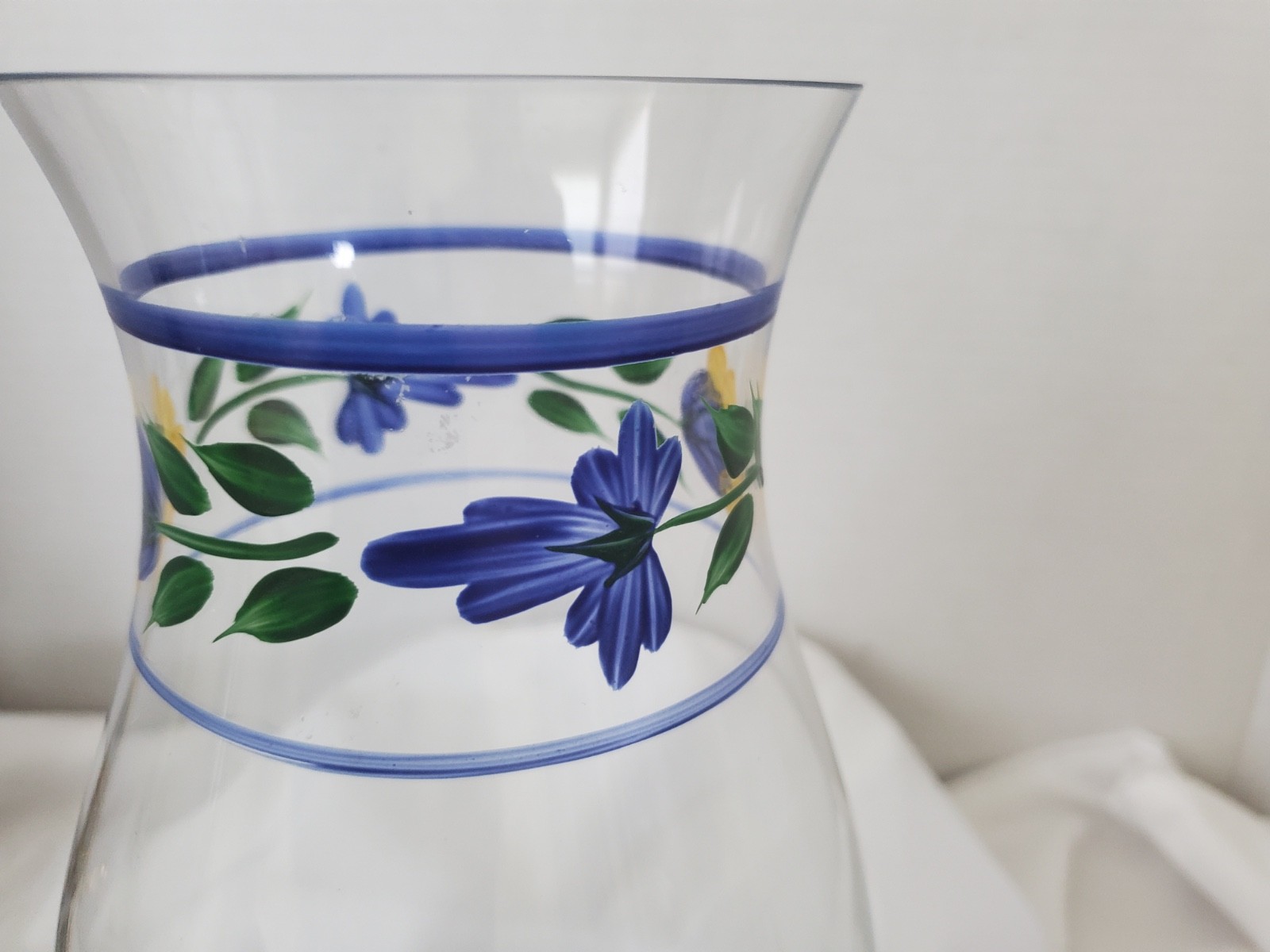Dansk SAN NICOLO Clear Glass Blue & Yellow Hand Painted Floral Vase 10” w / Tag