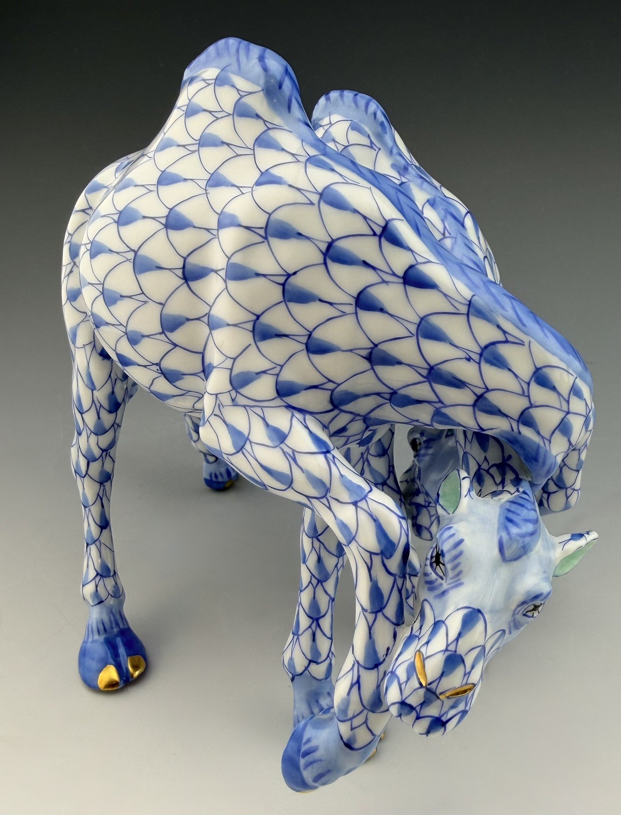 🦋 MINT HEREND CAMEL Fight Blue Fishnet Figurine ($2,581 Retail)