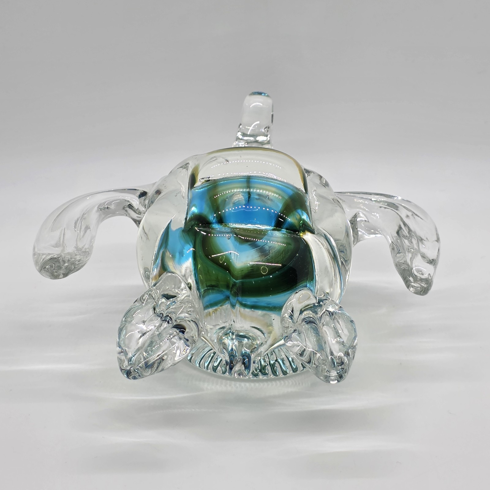 Vinci Dynasty Gallery Hand Blown Art Glass Sea Turtle Blue Green 7″ Paperweight