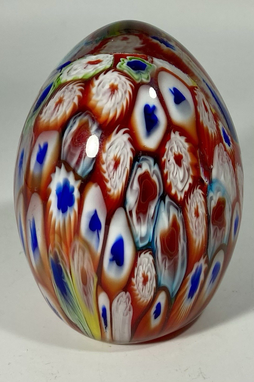 Millefiori Art Glass Paperweight Egg Shaped 3.25 Inch