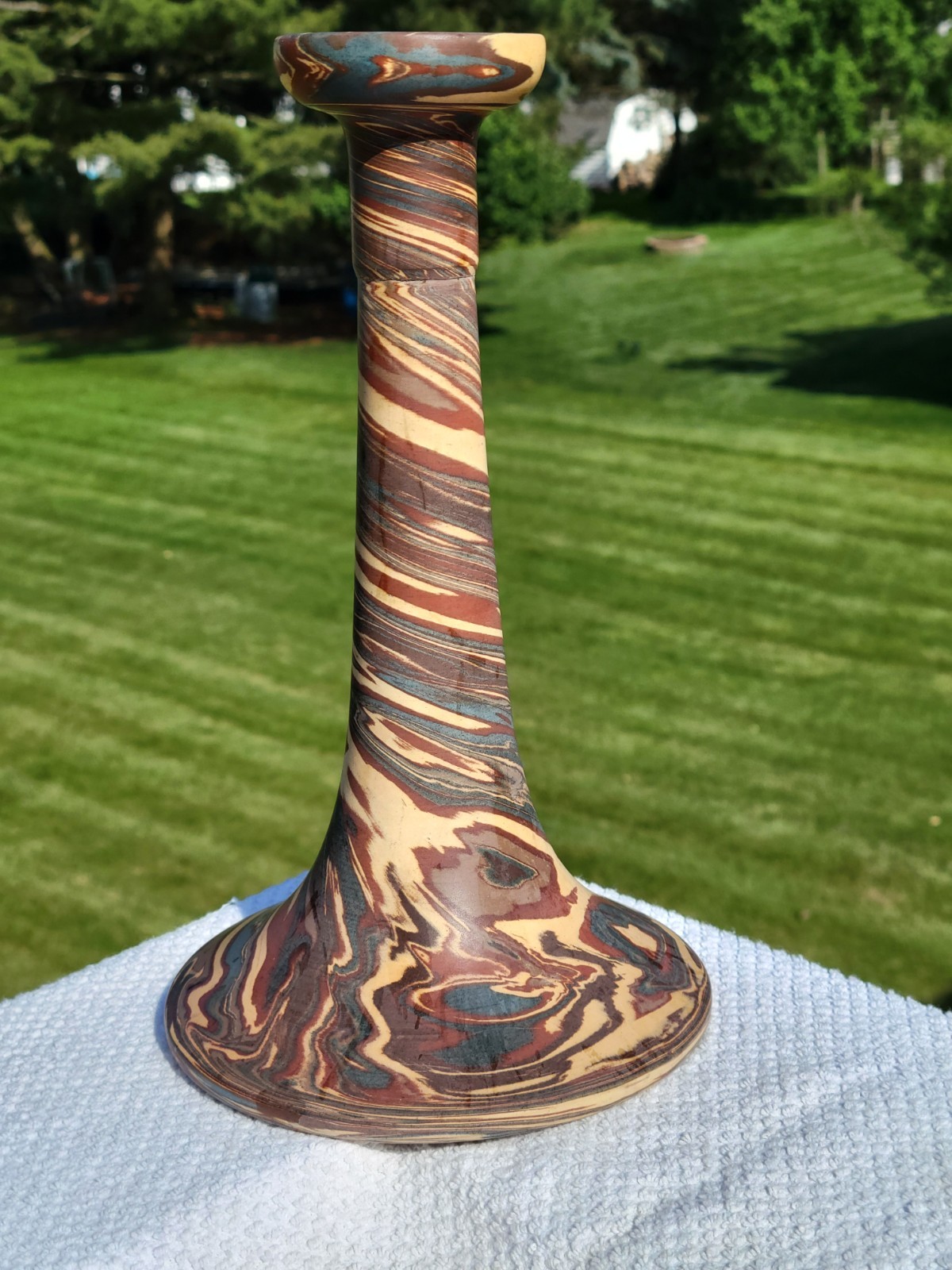 Niloak Arts & Crafts Mission Swirl Art Pottery 10 1/4″ Chamber Candle Stick Nice