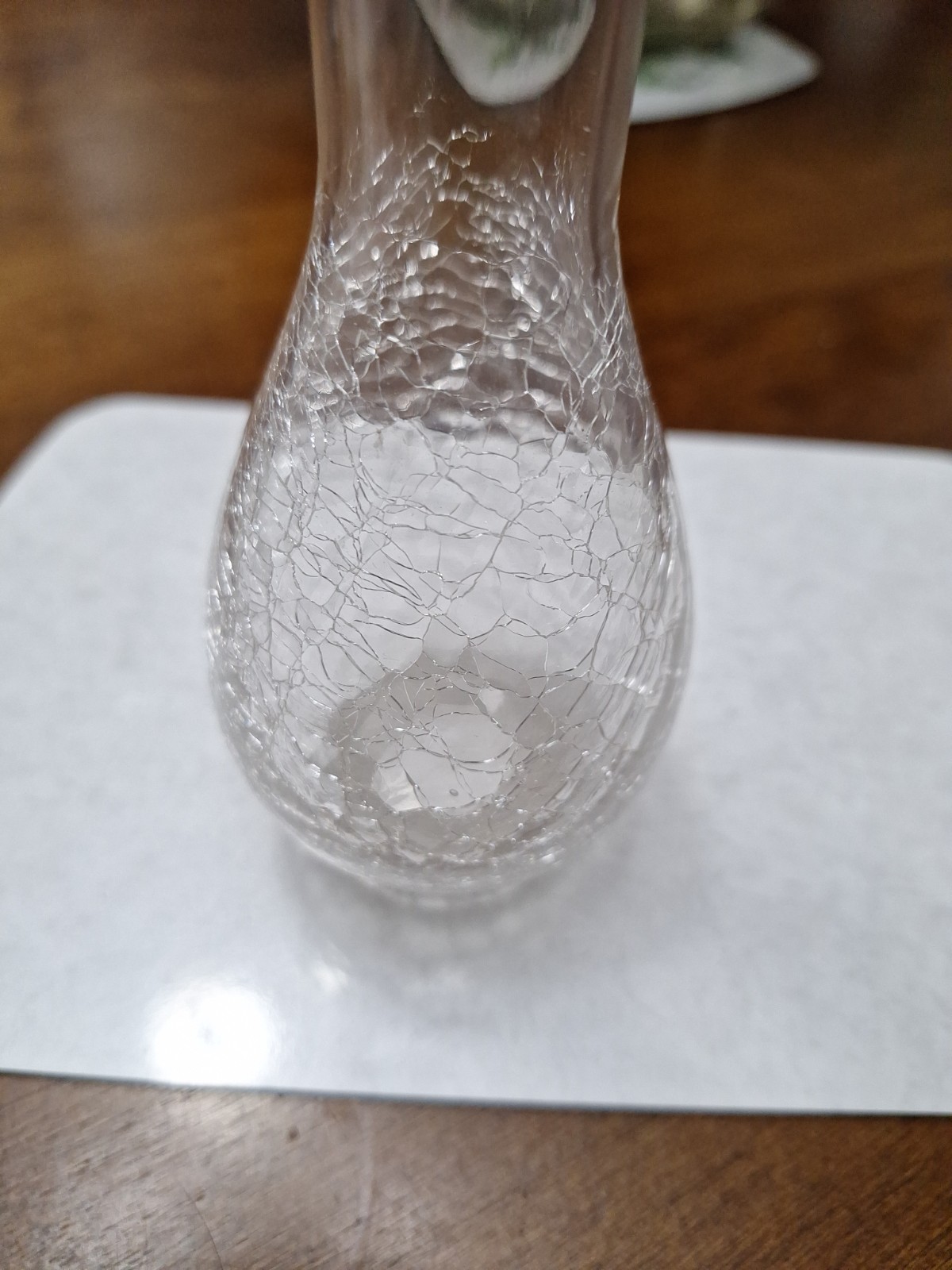Vtg.Clear Crackle Glass Vase W/Ruffle Top~Handmade By ARTGLASS~8″ Tall~ #1931