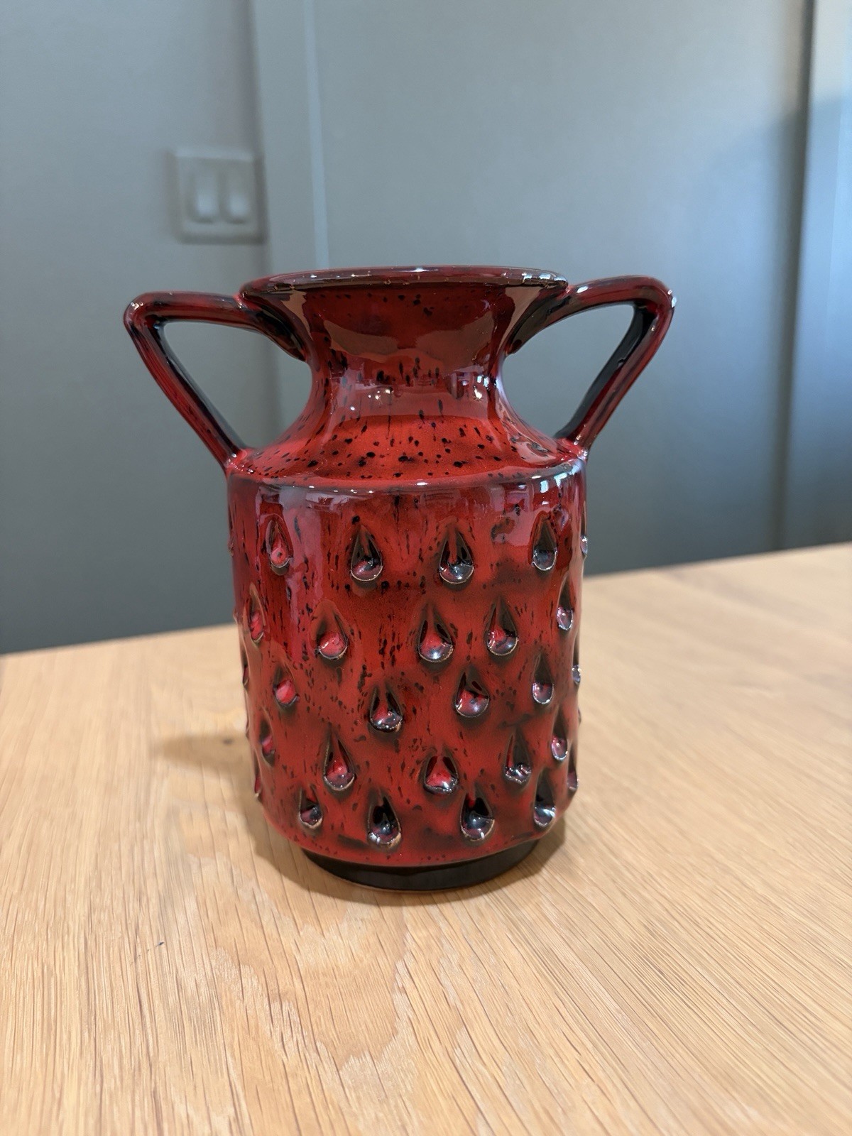 1960s “Alla Moda” Fratelli Fanciullacci Design Jug Vase Glossy Red Lava Glaze