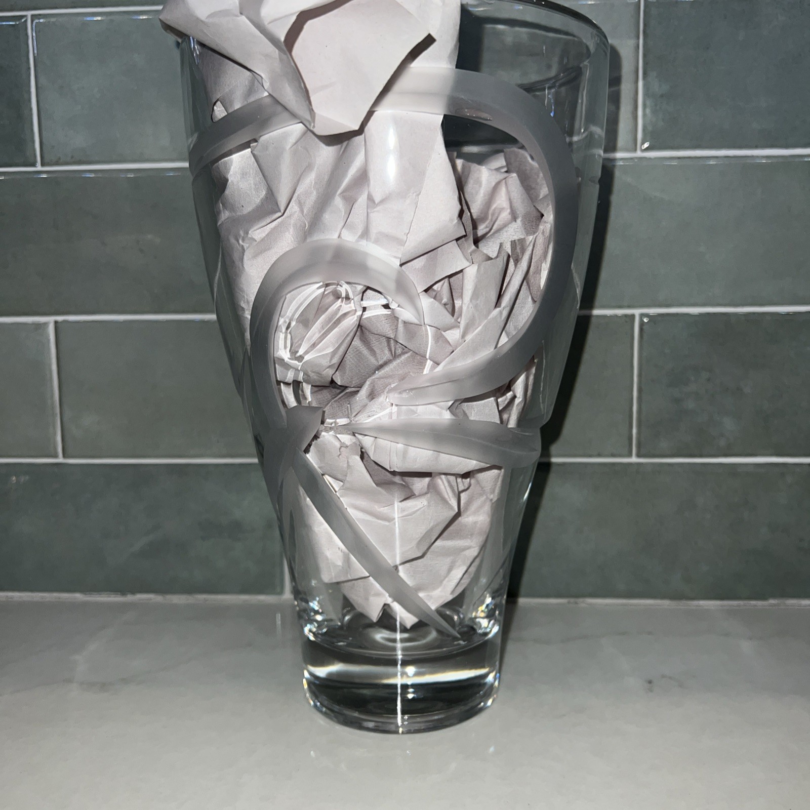 Design Guild Poland Heavy Art Glass Crystal Vase Etched Design 10” Large