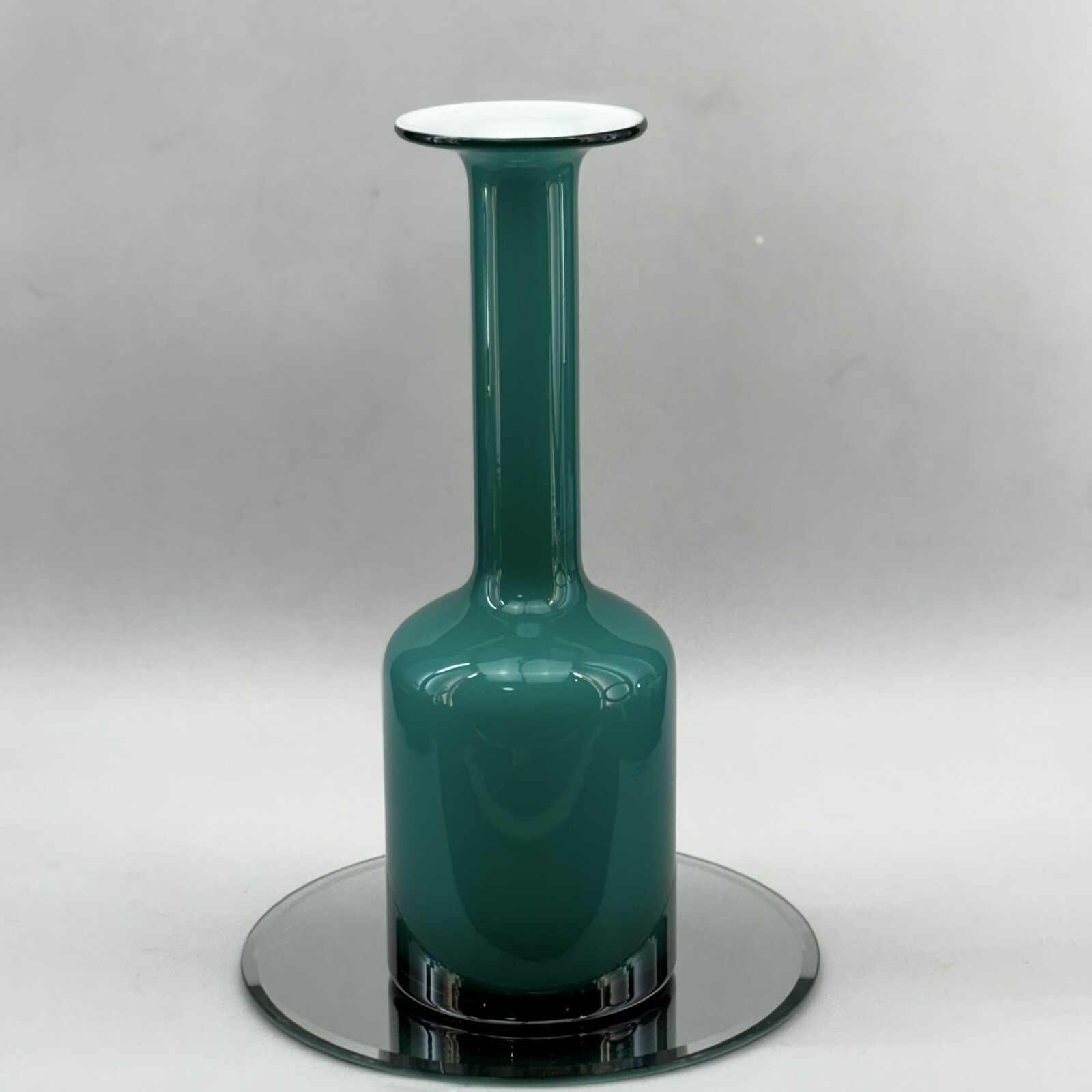 Modernist 11.5” Cased Teal Glass Vase Danish Modern Scandinavian Contemporary