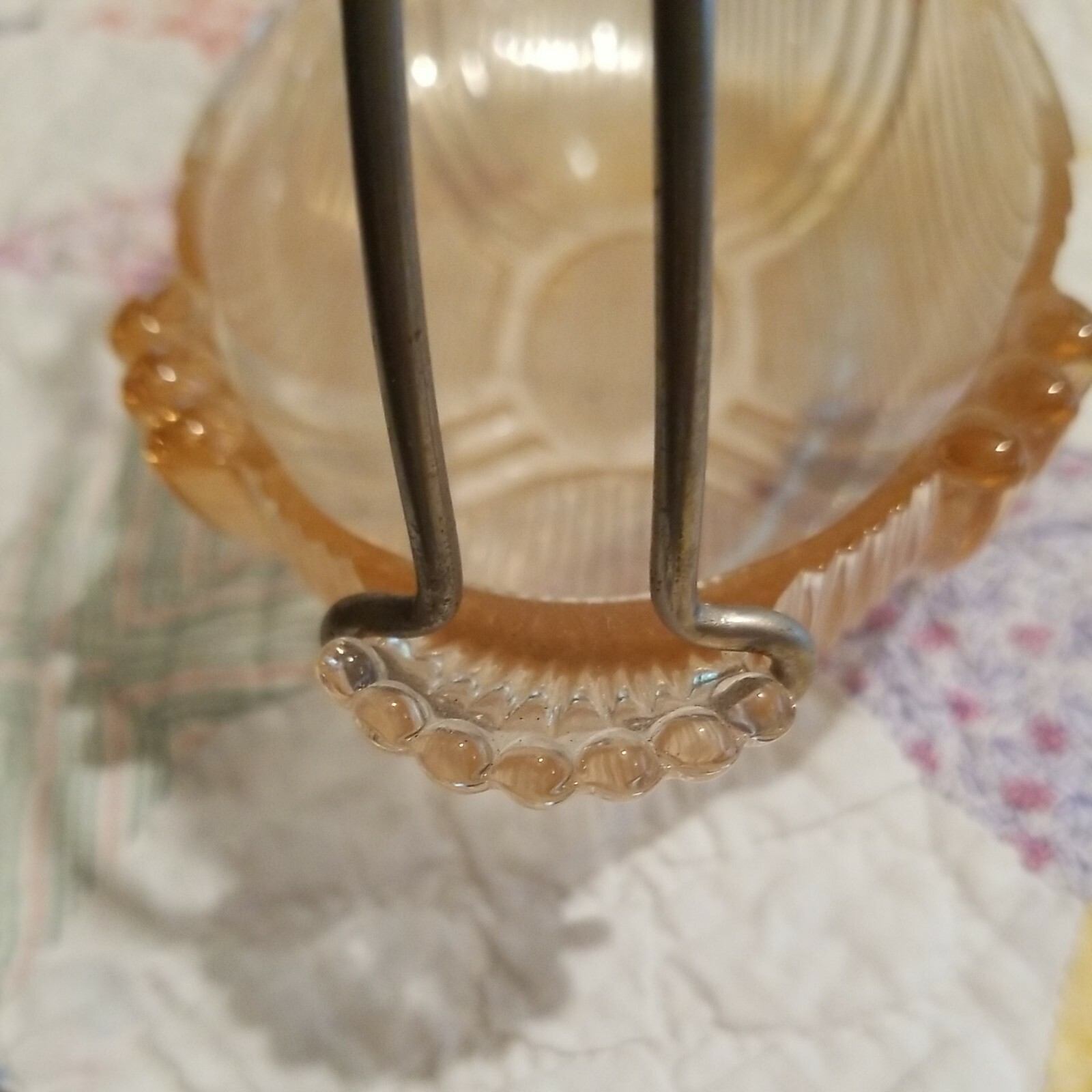 Vintage Pink Glass Basket 81/4″ Long 5 1/2″ Tall 4″ Wide