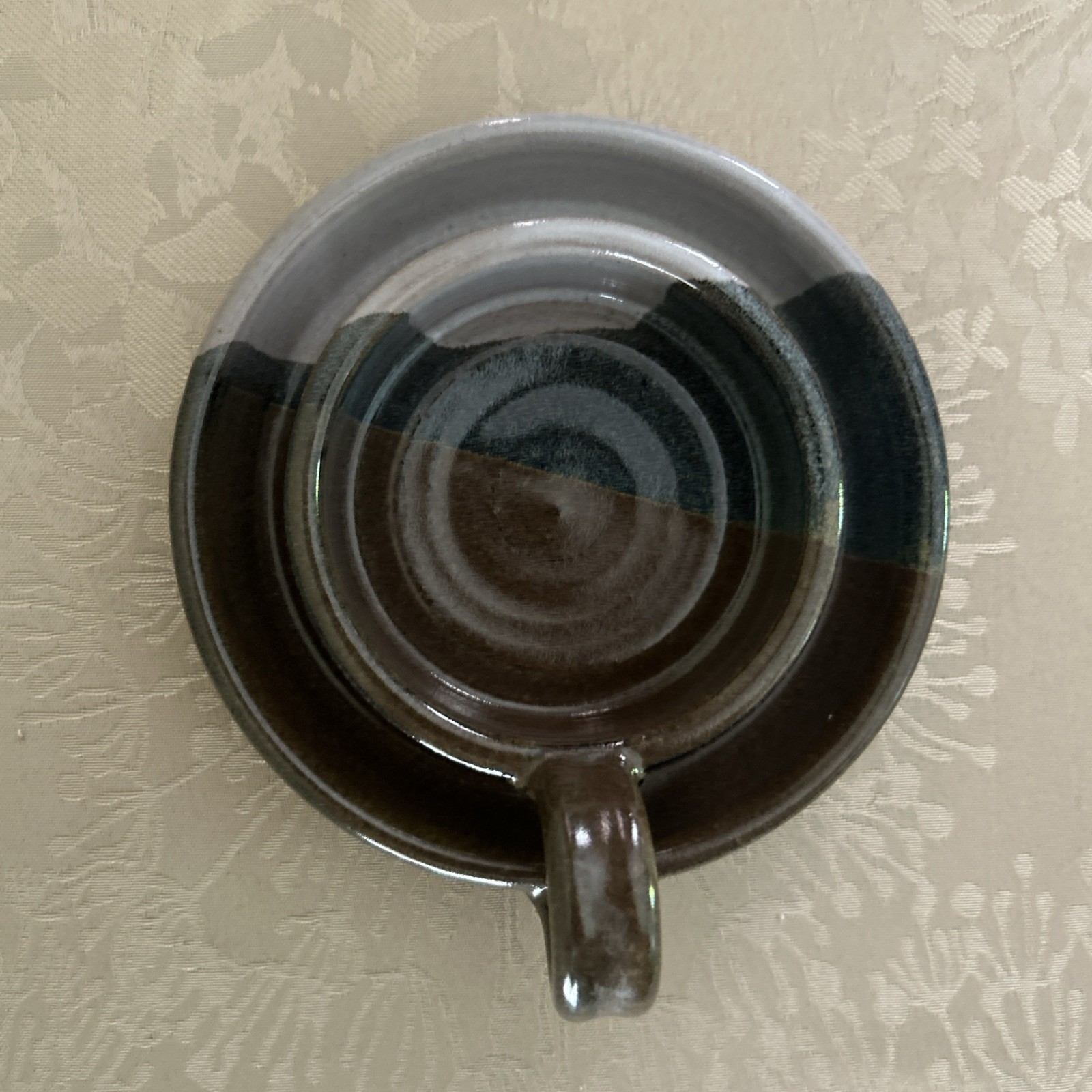 Hand Crafted Signed Art Studio Pottery with holder very unique rare