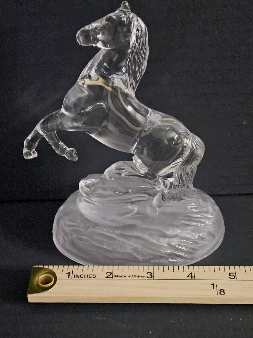 Vntg 1970s Cristal D’Arques Automatic Crystal Glass Rearing Horse Frosted Base