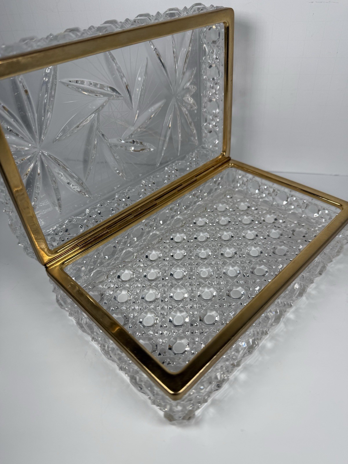 Vintage Baccarat Style Crystal & Brass Jewelry Box/Caskets Box