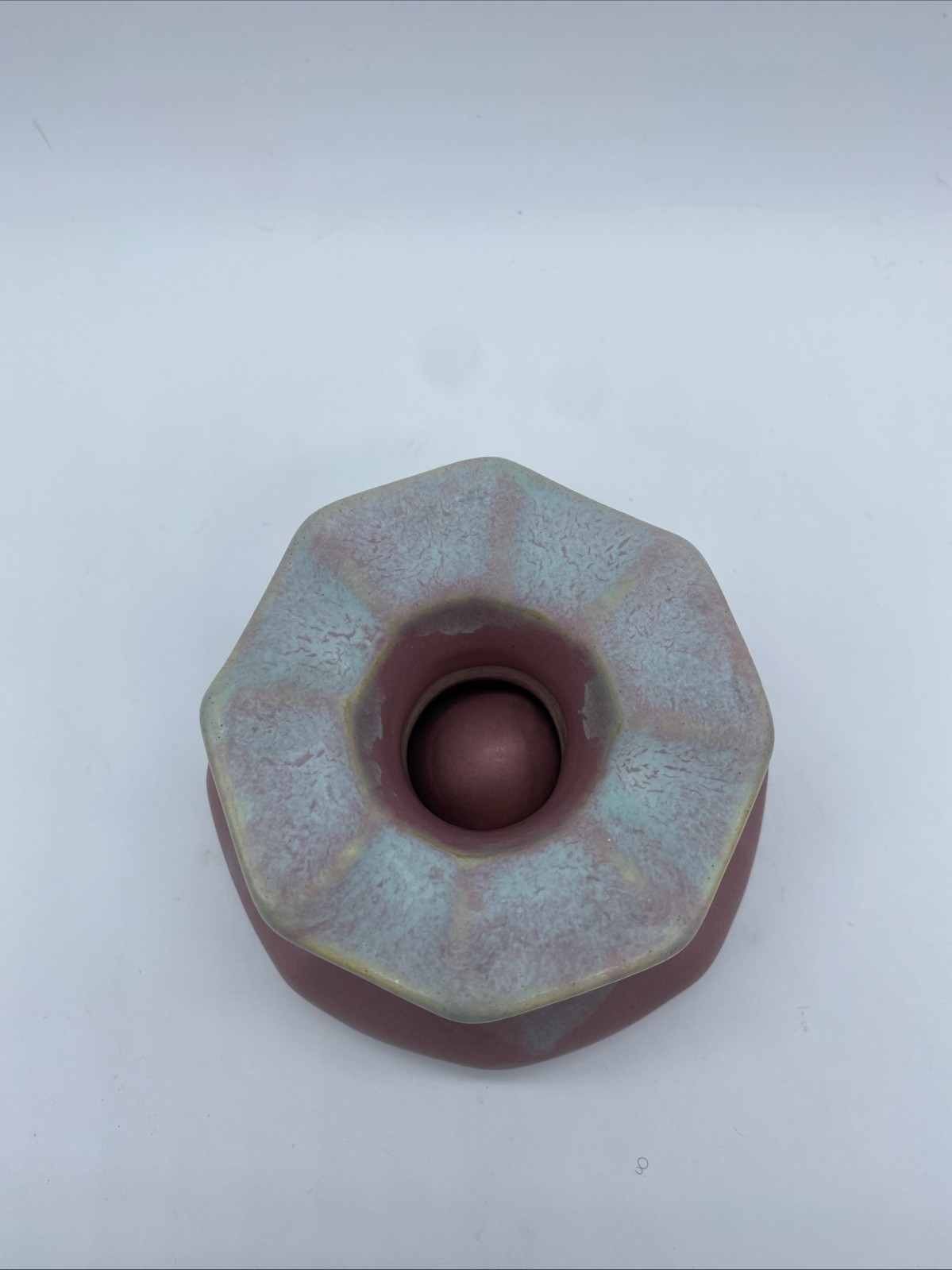 Vintage Camark Art Pottery Vessel Matte Mottled Pink Blue Vase? Cigar Snuffer