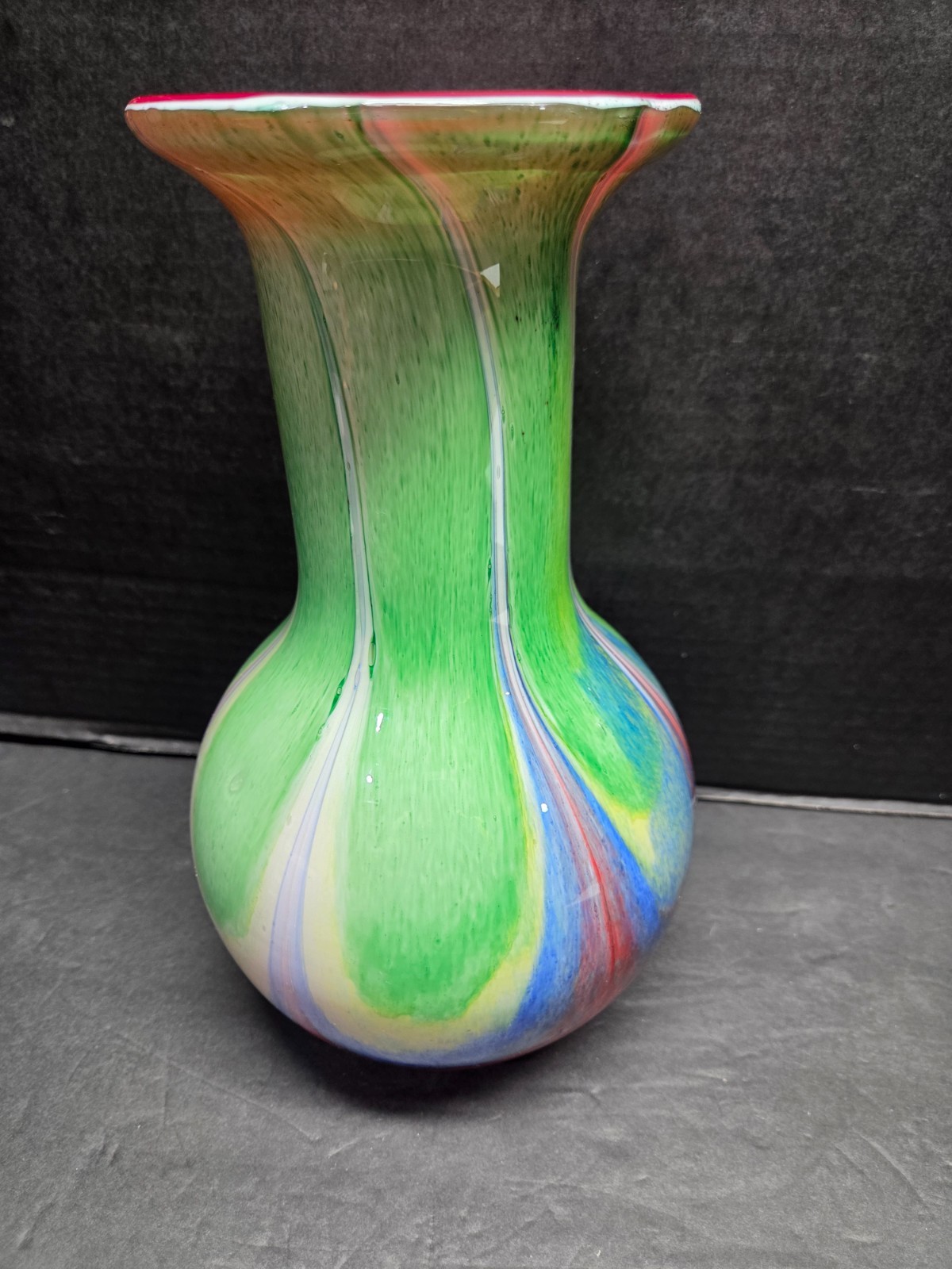 STUNNING HAND-BLOWN MURANO-STYLE MULTI-COLORED SWIRL ART GLASS VASE ~ EXCELLENT