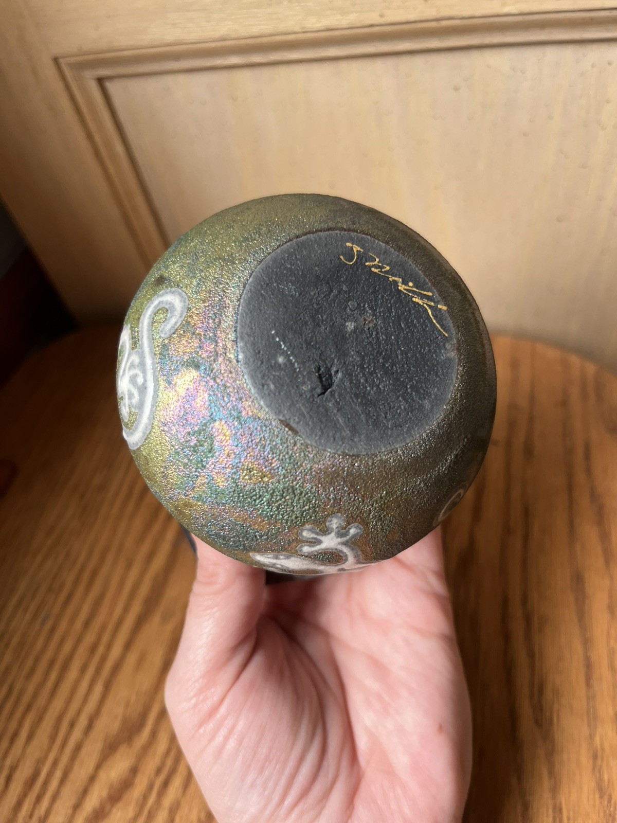 Jeremy Diller Raku Potteryworks🦎 Gecko Lizard Pot Small Iridescent SIGNED NWT