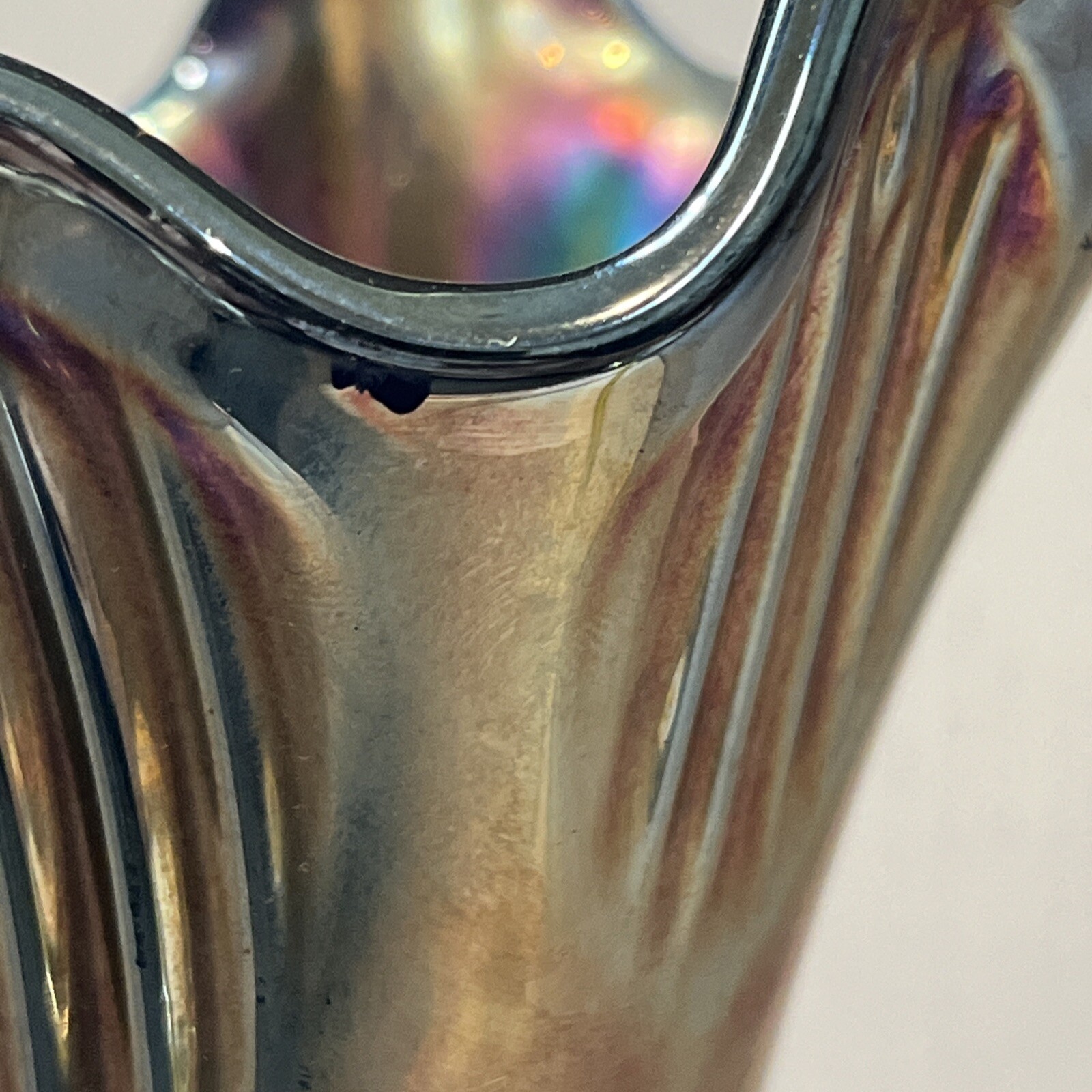 Vintage Fenton Diamond & Rib Cobalt Blue Carnival Glass Swung Vase Apprx 10 3/4”